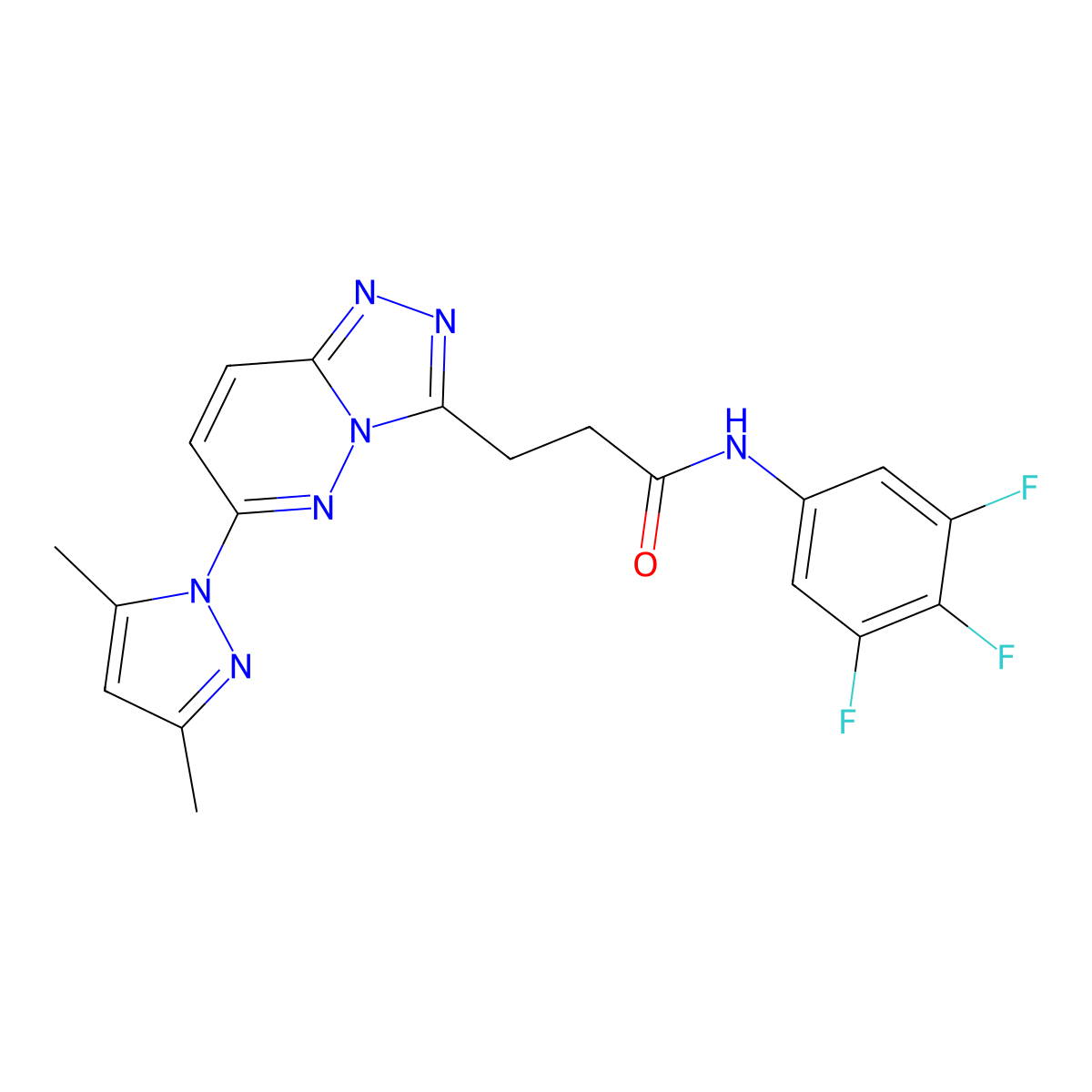 3-[6-(3,5-dimethyl-1H-pyrazol-1-yl)[1,2,4]triazolo[4,3-b]pyridazin-3-yl]-N-(3,4,5-trifluorophenyl)propanamide molecular structure, CAS 1324085-38-2
