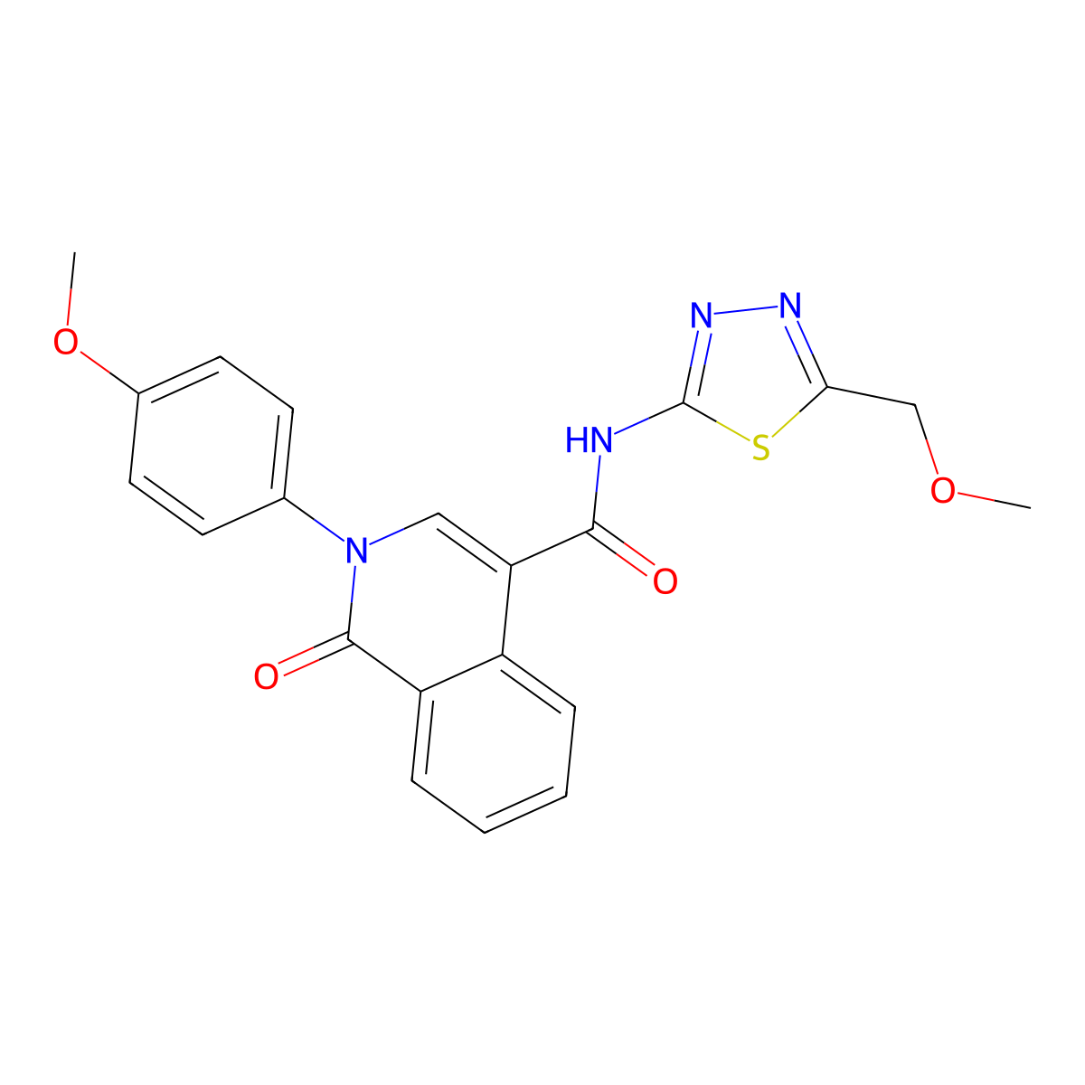 N-(5-(methoxymethyl)-1,3,4-thiadiazol-2-yl)-2-(4-methoxyphenyl)-1-oxo-1,2-dihydroisoquinoline-4-carboxamide molecular structure, CAS 1324085-58-6