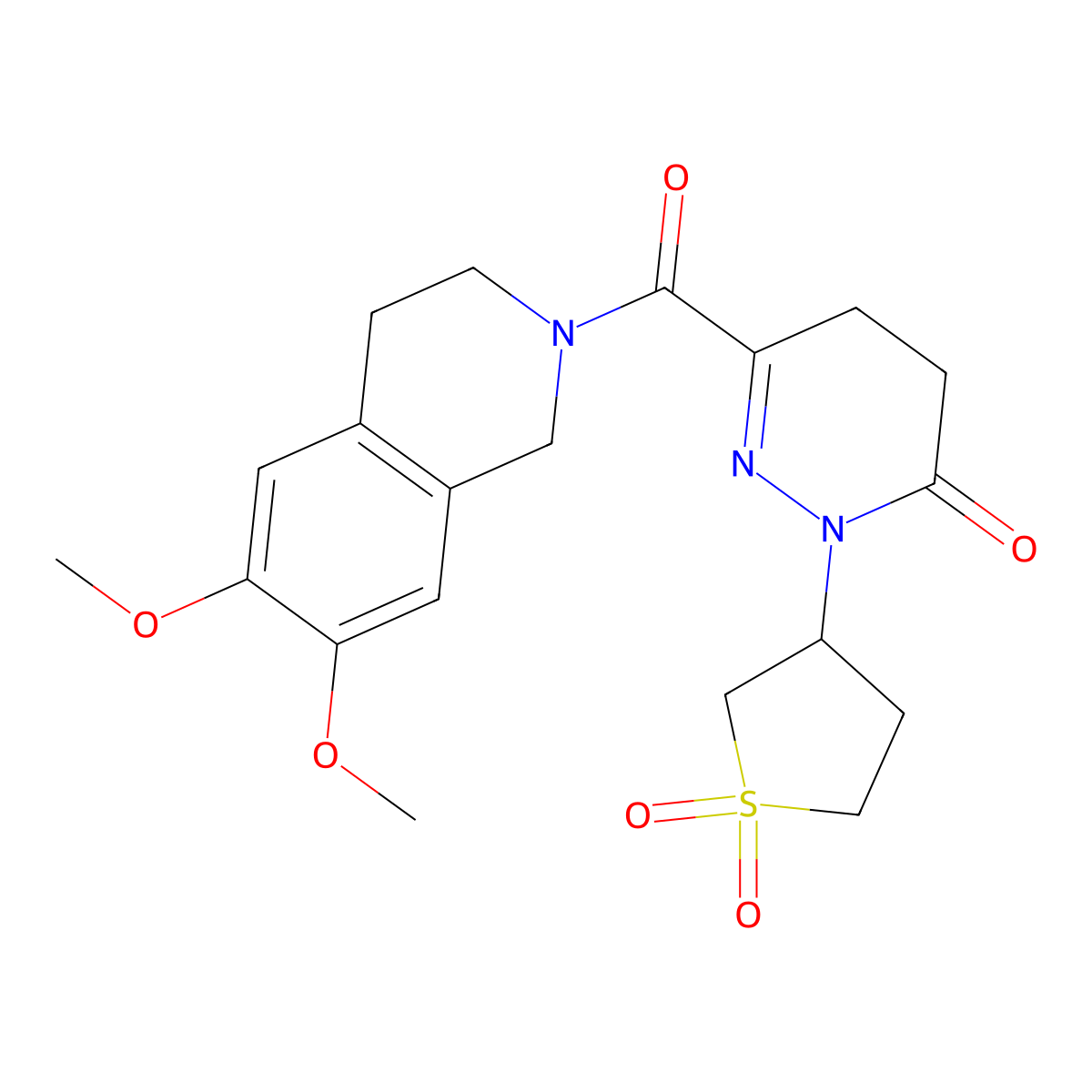6-[(6,7-dimethoxy-3,4-dihydroisoquinolin-2(1H)-yl)carbonyl]-2-(1,1-dioxidotetrahydrothiophen-3-yl)-4,5-dihydropyridazin-3(2H)-one molecular structure, CAS 1324085-82-6