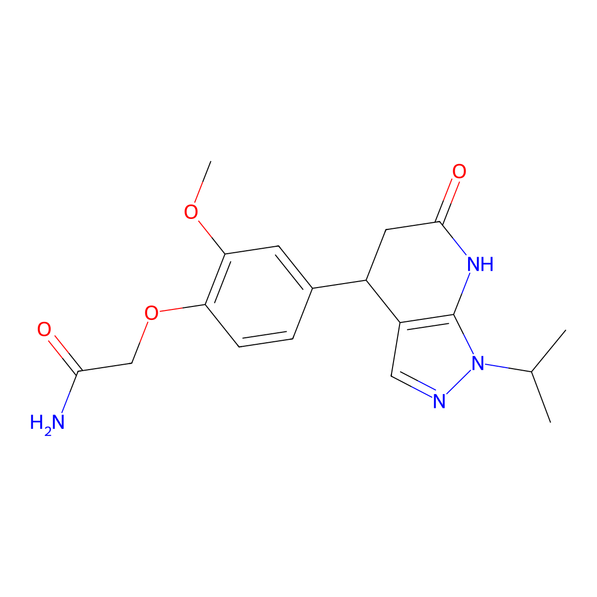 2-(4-(1-isopropyl-6-oxo-4,5,6,7-tetrahydro-1H-pyrazolo[3,4-b]pyridin-4-yl)-2-methoxyphenoxy)acetamide molecular structure, CAS 1324085-98-4