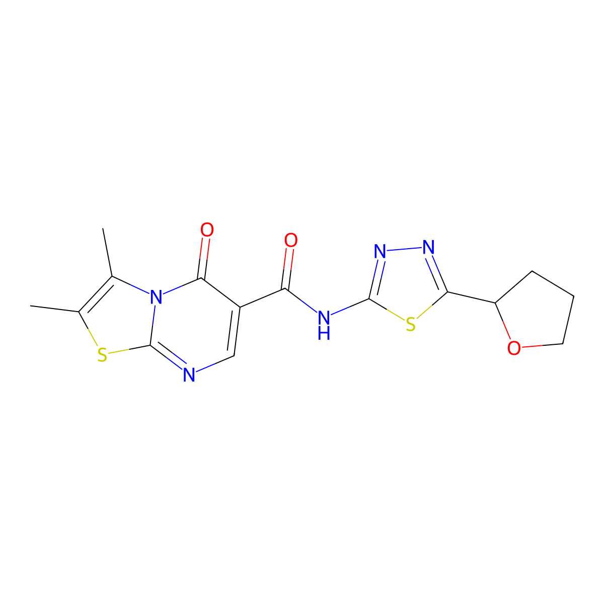 2,3-dimethyl-5-oxo-N-[5-(tetrahydrofuran-2-yl)-1,3,4-thiadiazol-2-yl]-5H-[1,3]thiazolo[3,2-a]pyrimidine-6-carboxamide molecular structure, CAS 1324086-07-8