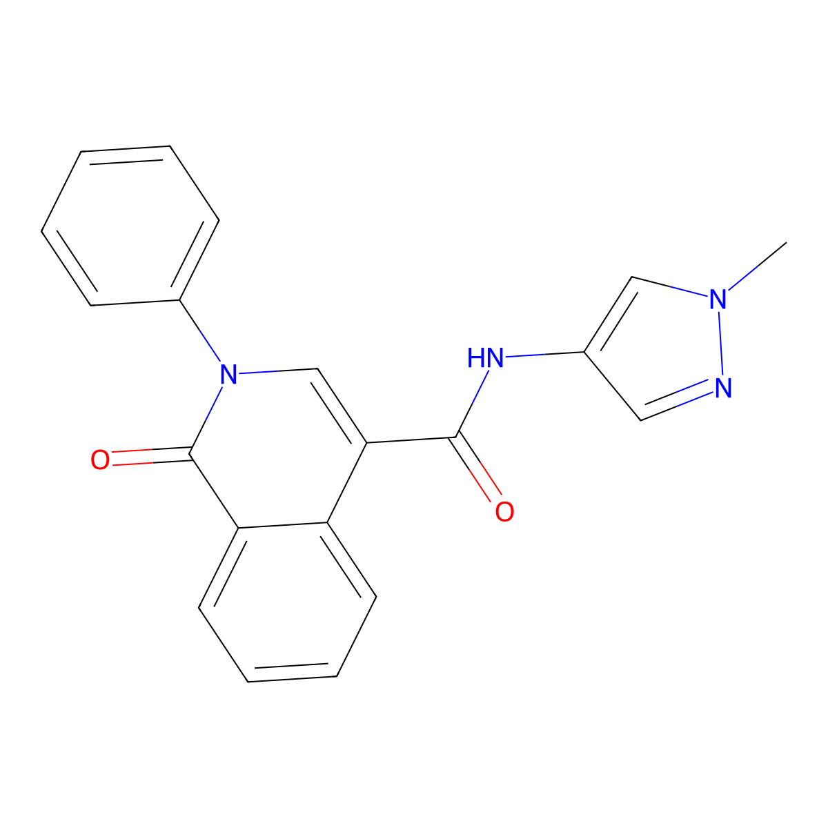 N-(1-methyl-1H-pyrazol-4-yl)-1-oxo-2-phenyl-1,2-dihydroisoquinoline-4-carboxamide molecular structure, CAS 1324086-27-2