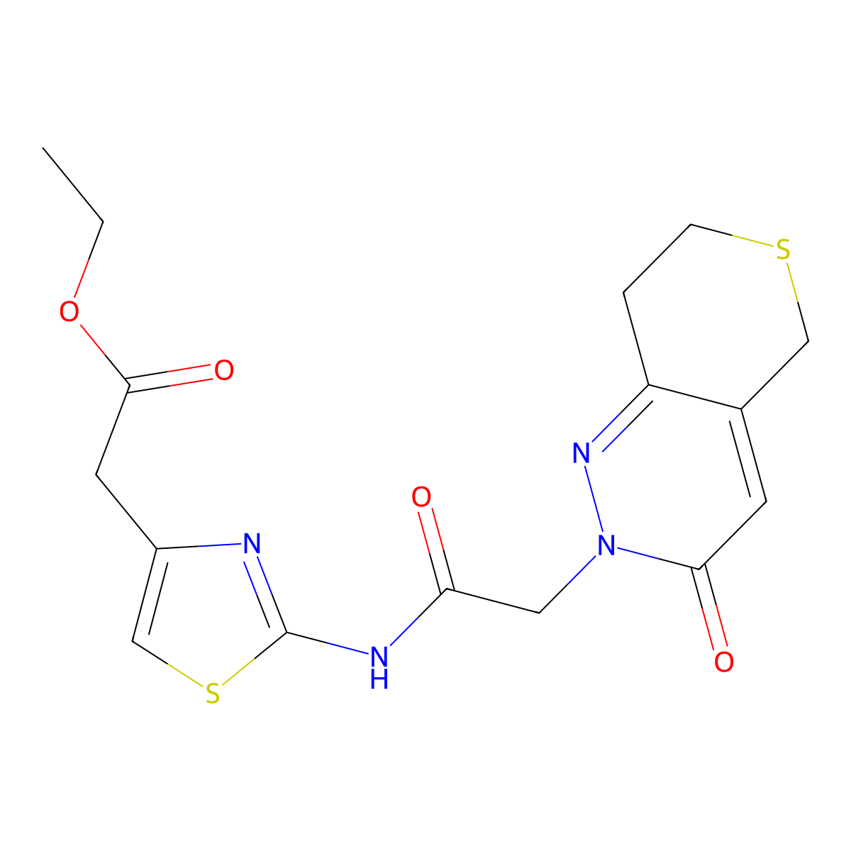 ethyl (2-{[(3-oxo-3,5,7,8-tetrahydro-2H-thiopyrano[4,3-c]pyridazin-2-yl)acetyl]amino}-1,3-thiazol-4-yl)acetate molecular structure, CAS 1324086-50-1