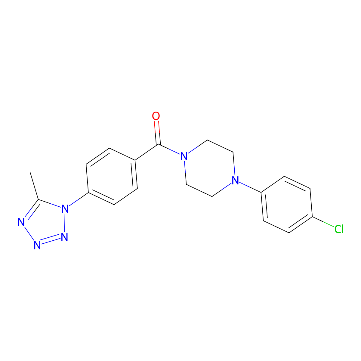 [4-(4-chlorophenyl)piperazin-1-yl][4-(5-methyl-1H-tetrazol-1-yl)phenyl]methanone molecular structure, CAS 1324086-61-4