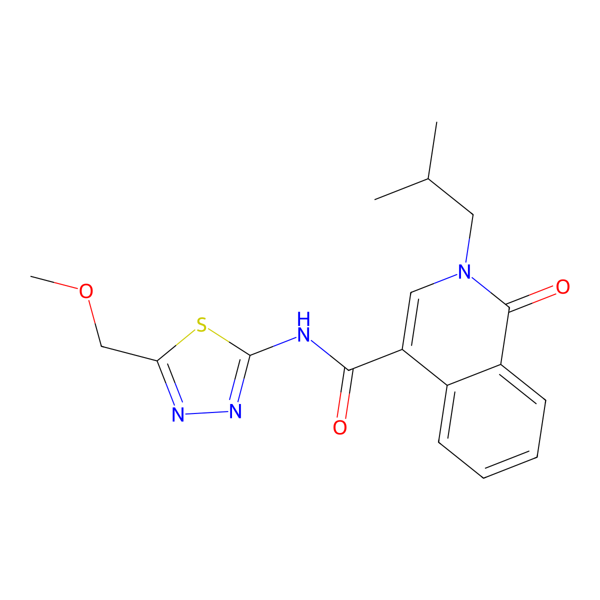 N-[5-(methoxymethyl)-1,3,4-thiadiazol-2-yl]-2-(2-methylpropyl)-1-oxo-1,2-dihydroisoquinoline-4-carboxamide molecular structure, CAS 1324086-62-5
