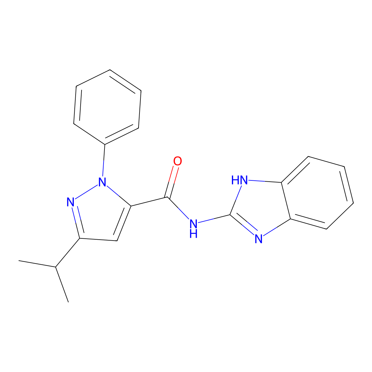 N-(1H-benzo[d]imidazol-2-yl)-3-isopropyl-1-phenyl-1H-pyrazole-5-carboxamide molecular structure, CAS 1324086-71-6