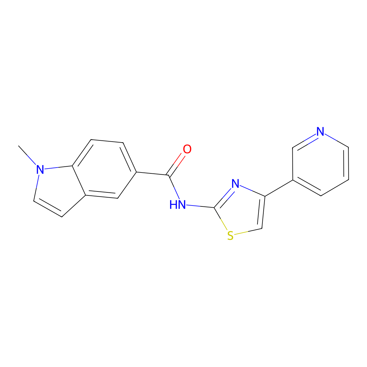 1-methyl-N-(4-(pyridin-3-yl)thiazol-2-yl)-1H-indole-5-carboxamide molecular structure, CAS 1324086-72-7