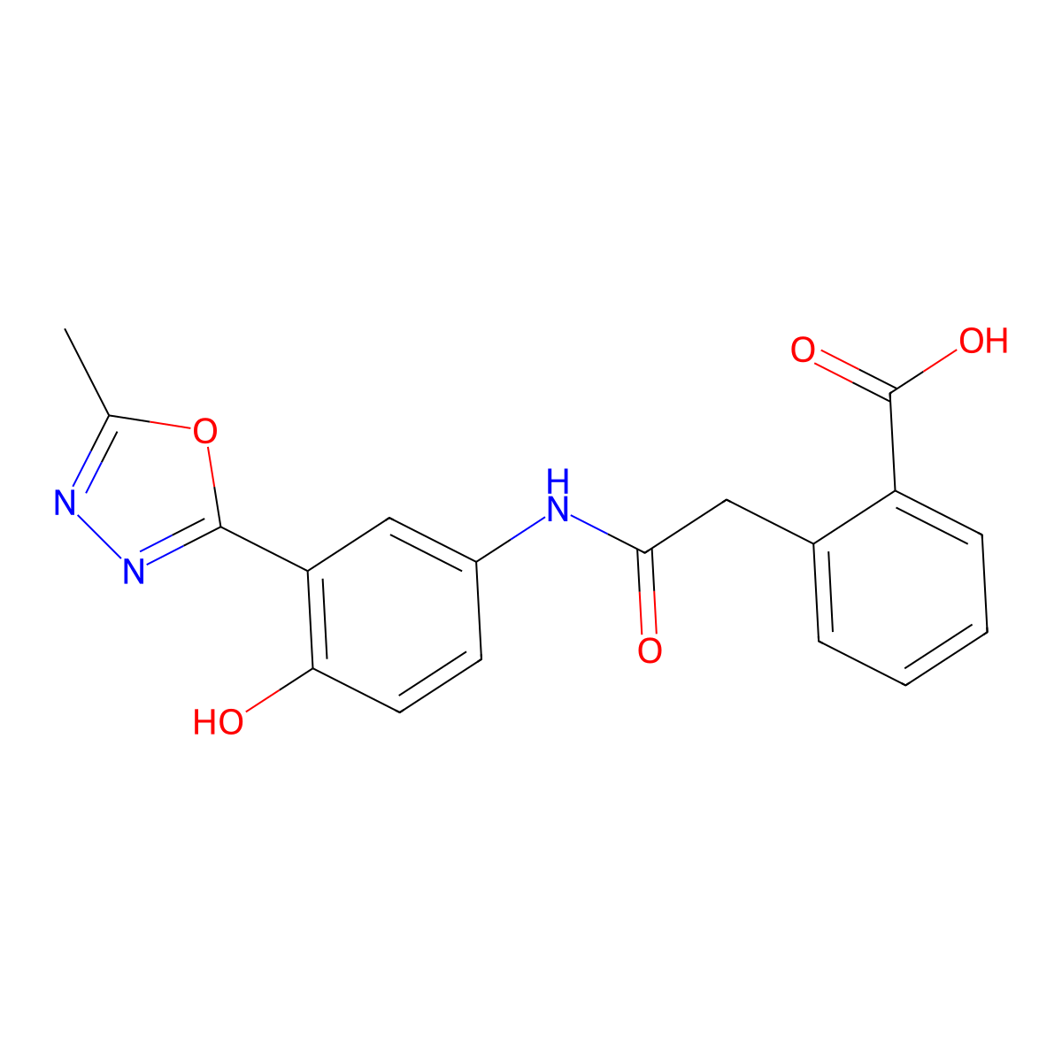2-(2-((4-Hydroxy-3-(5-methyl-1,3,4-oxadiazol-2-yl)phenyl)amino)-2-oxoethyl)benzoic acid molecular structure, CAS 1324087-03-7