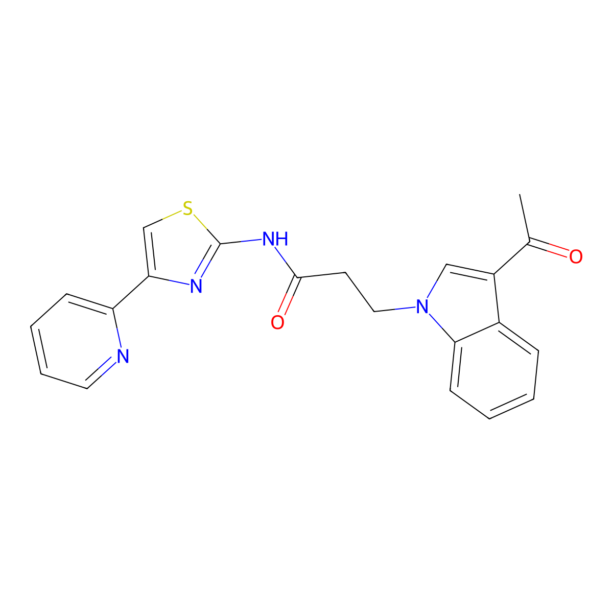 3-(3-acetyl-1H-indol-1-yl)-N-(4-(pyridin-2-yl)thiazol-2-yl)propanamide molecular structure, CAS 1324087-08-2
