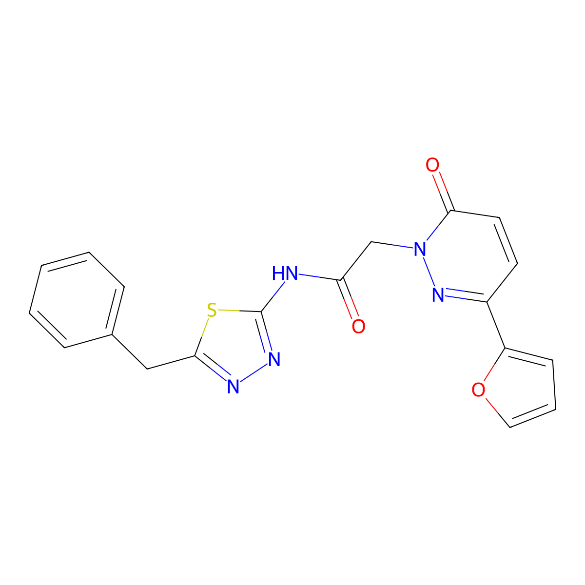 N-(5-benzyl-1,3,4-thiadiazol-2-yl)-2-(3-(furan-2-yl)-6-oxopyridazin-1(6H)-yl)acetamide molecular structure, CAS 1324087-09-3