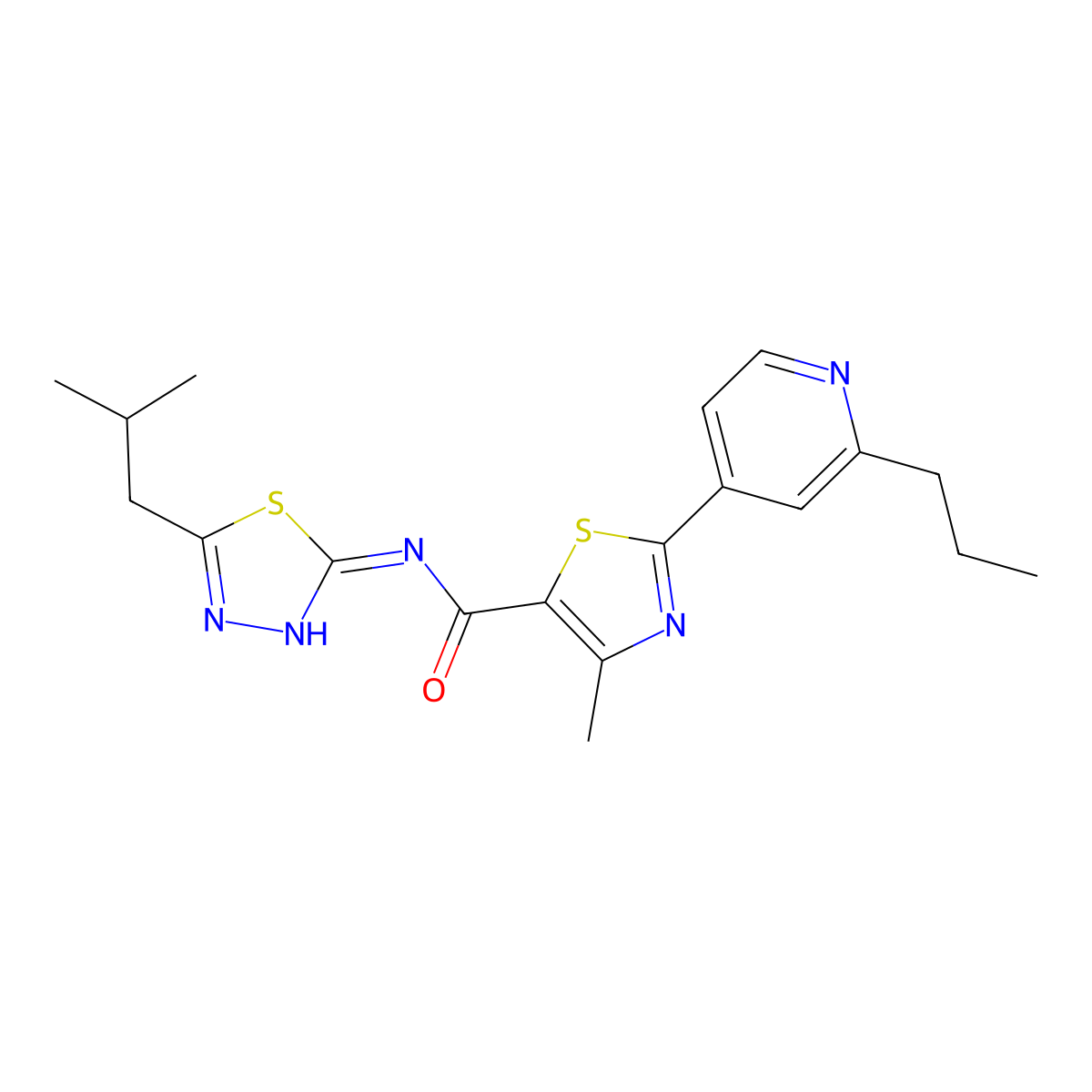 4-methyl-N-[(2E)-5-(2-methylpropyl)-1,3,4-thiadiazol-2(3H)-ylidene]-2-(2-propylpyridin-4-yl)-1,3-thiazole-5-carboxamide molecular structure, CAS 1324087-41-3