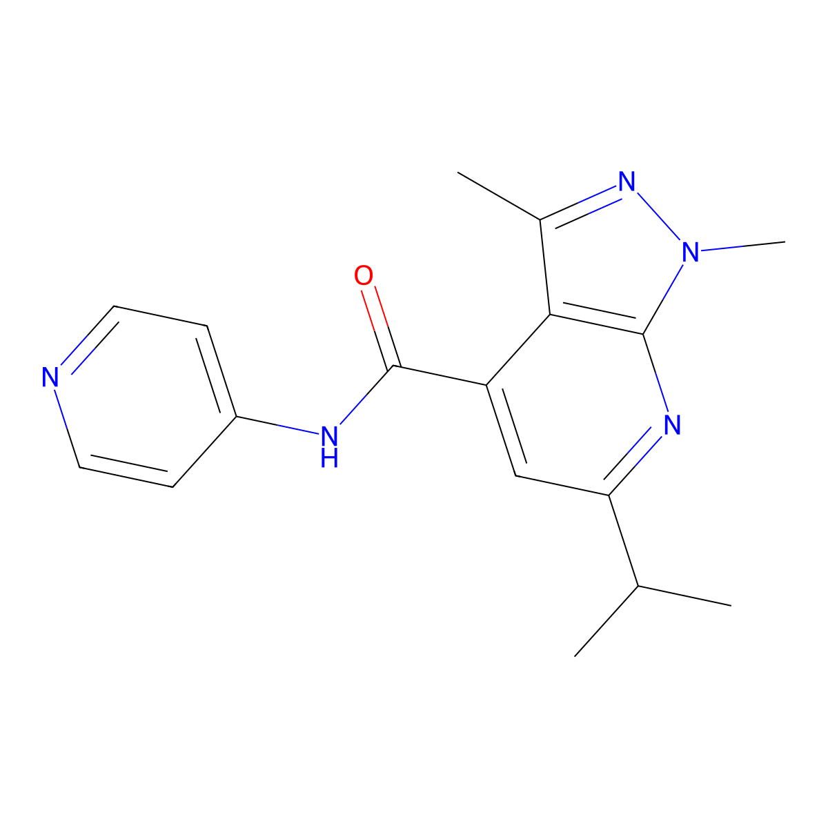 1,3-dimethyl-6-(propan-2-yl)-N-(pyridin-4-yl)-1H-pyrazolo[3,4-b]pyridine-4-carboxamide molecular structure, CAS 1324088-73-4