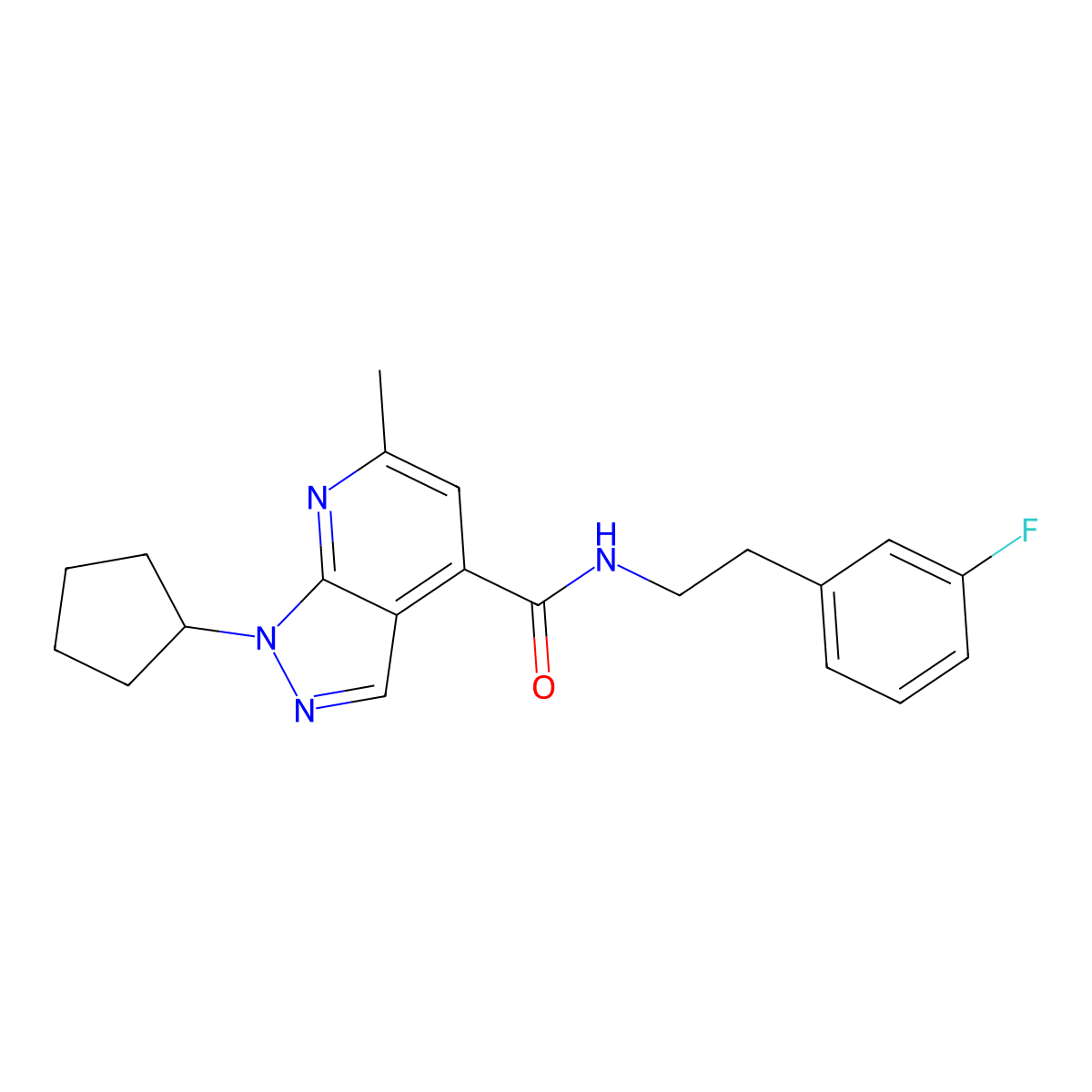 1-cyclopentyl-N-[2-(3-fluorophenyl)ethyl]-6-methyl-1H-pyrazolo[3,4-b]pyridine-4-carboxamide molecular structure, CAS 1324089-27-1