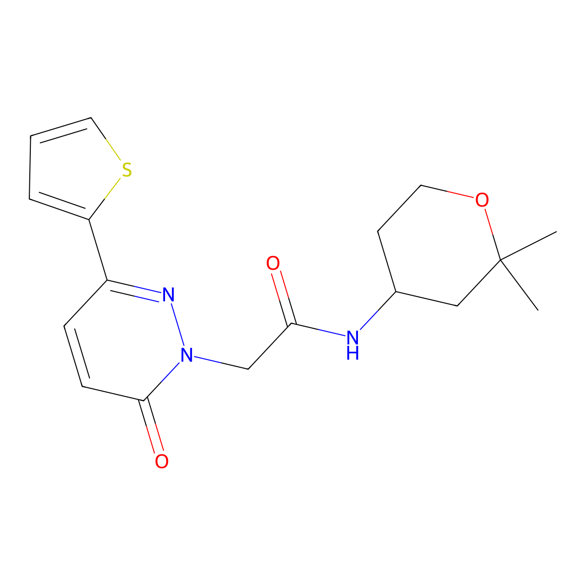 N-(2,2-dimethyltetrahydro-2H-pyran-4-yl)-2-[6-oxo-3-(thiophen-2-yl)pyridazin-1(6H)-yl]acetamide molecular structure, CAS 1324089-30-6