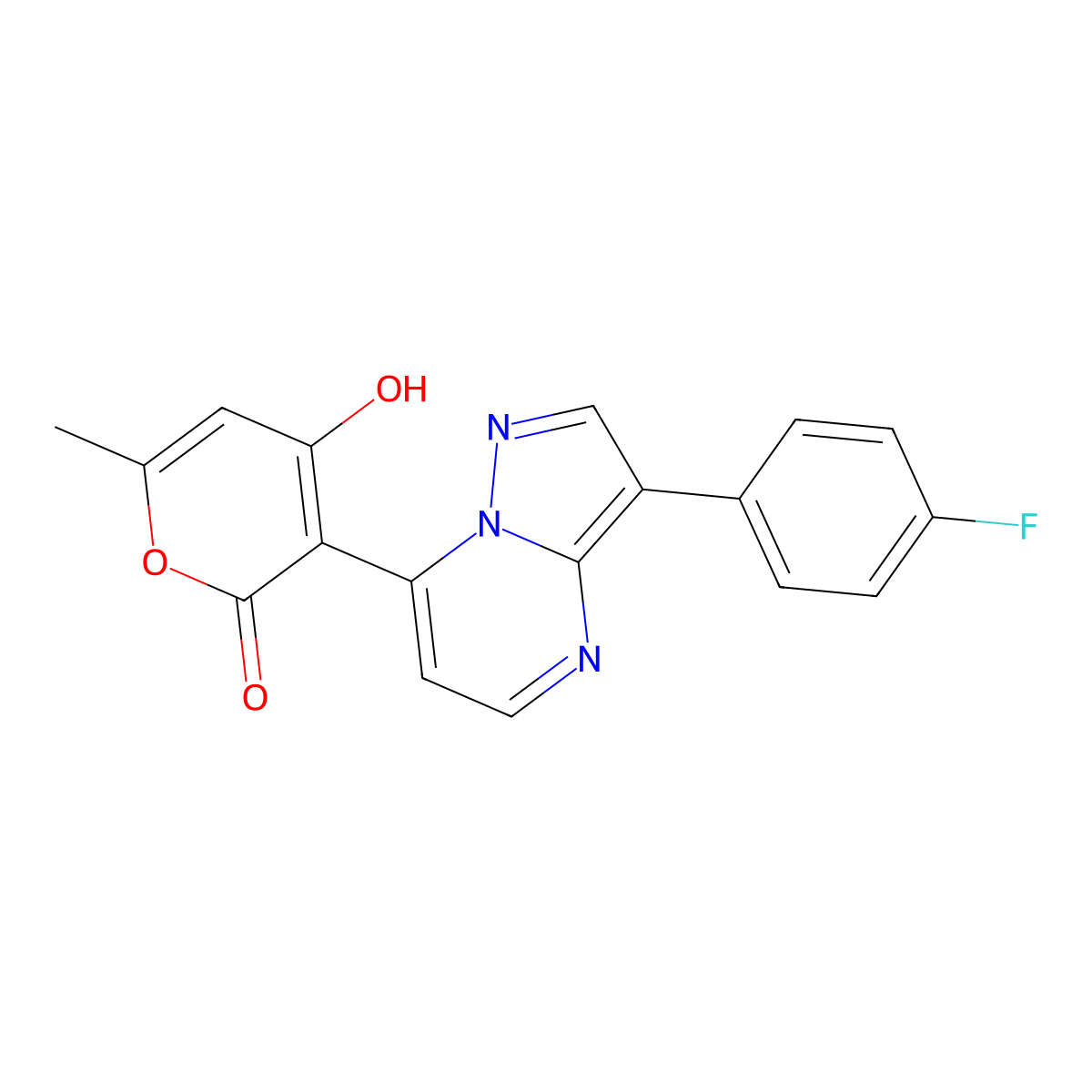 3-(3-(4-fluorophenyl)pyrazolo[1,5-a]pyrimidin-7-yl)-4-hydroxy-6-methyl-2H-pyran-2-one molecular structure, CAS 1324089-42-0