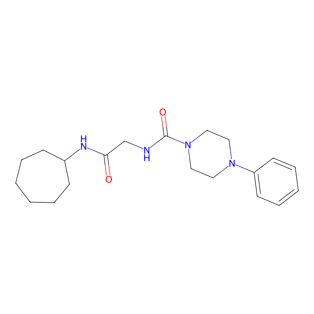 N-[2-(cycloheptylamino)-2-oxoethyl]-4-phenylpiperazine-1-carboxamide molecular structure, CAS 1324089-71-5