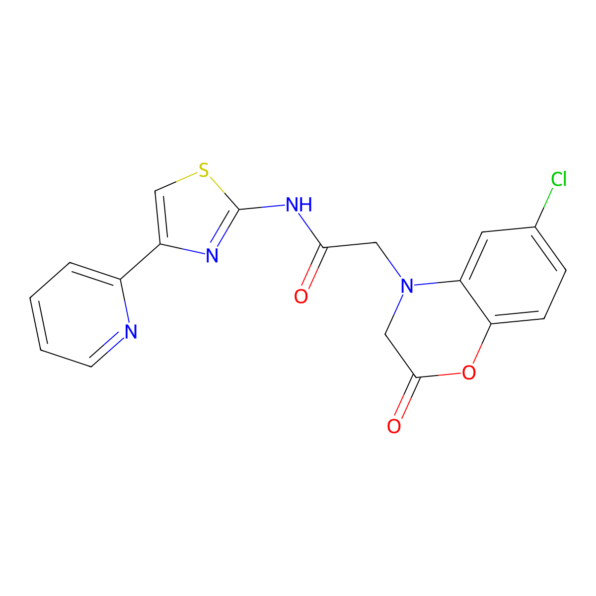 2-(6-chloro-2-oxo-2,3-dihydro-4H-1,4-benzoxazin-4-yl)-N-[4-(pyridin-2-yl)-1,3-thiazol-2-yl]acetamide molecular structure, CAS 1324089-88-4