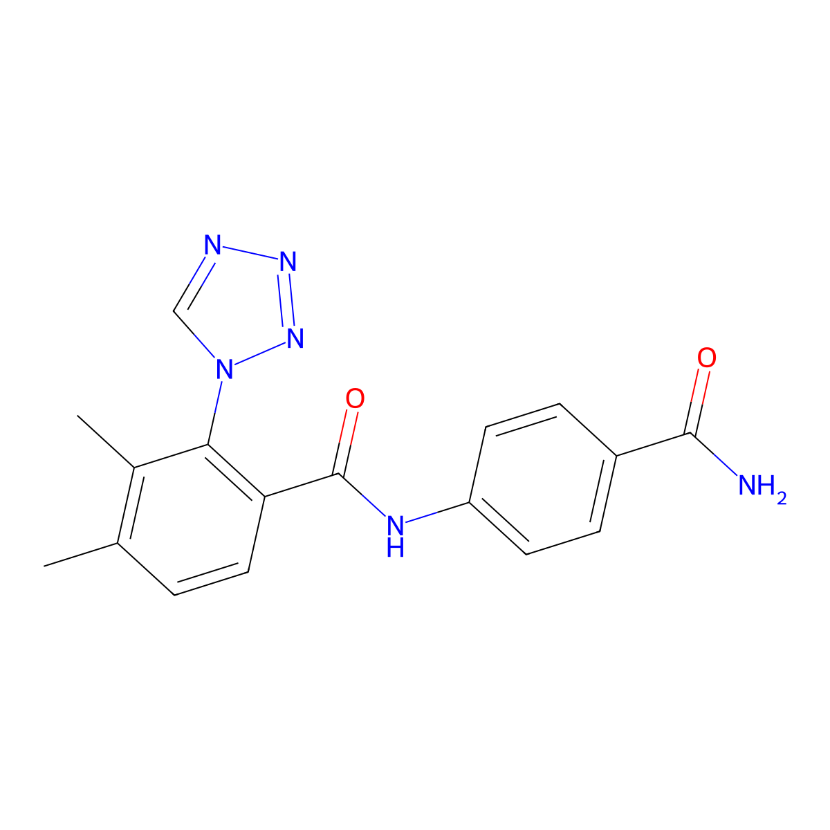 N-(4-carbamoylphenyl)-3,4-dimethyl-2-(1H-tetrazol-1-yl)benzamide molecular structure, CAS 1324089-94-2