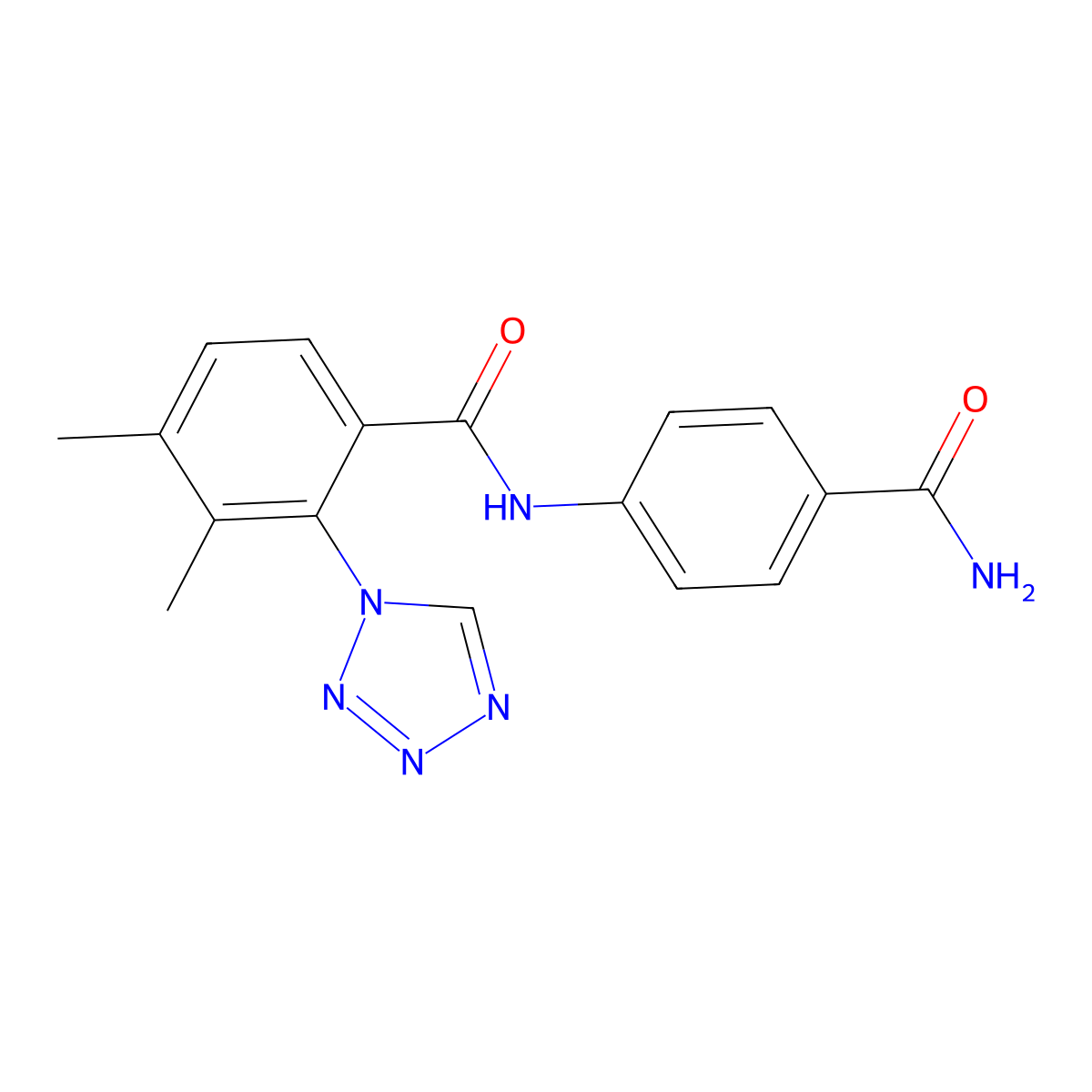 N-(4-carbamoylphenyl)-3,4-dimethyl-2-(1H-tetrazol-1-yl)benzamide molecular structure, CAS 1324089-94-2