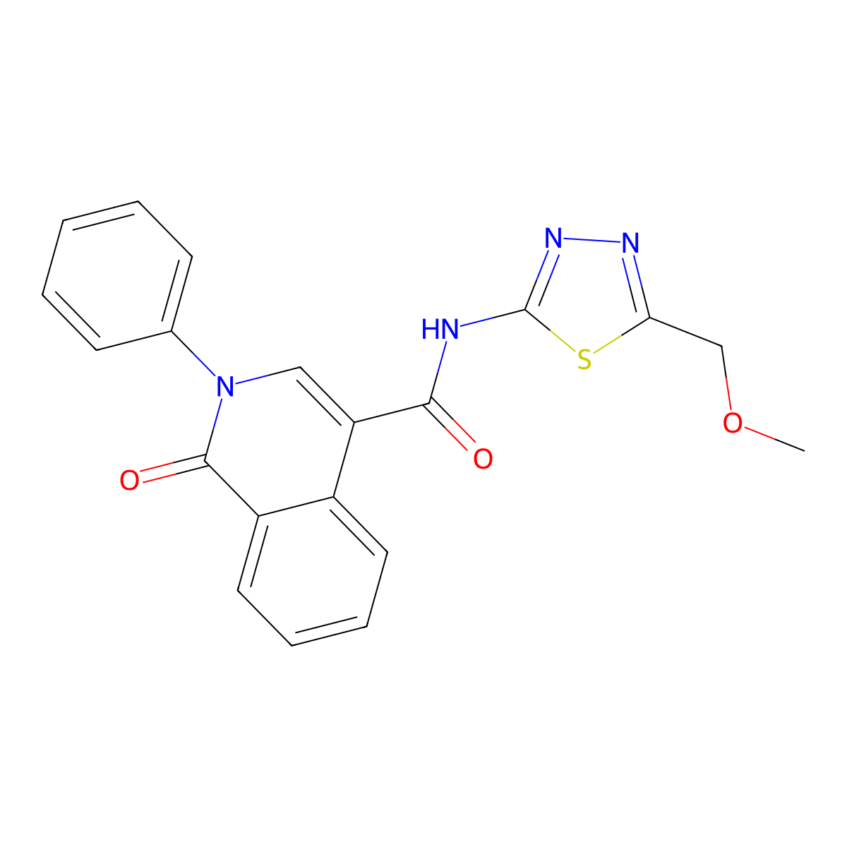 N-[5-(methoxymethyl)-1,3,4-thiadiazol-2-yl]-1-oxo-2-phenyl-1,2-dihydroisoquinoline-4-carboxamide molecular structure, CAS 1324090-13-2