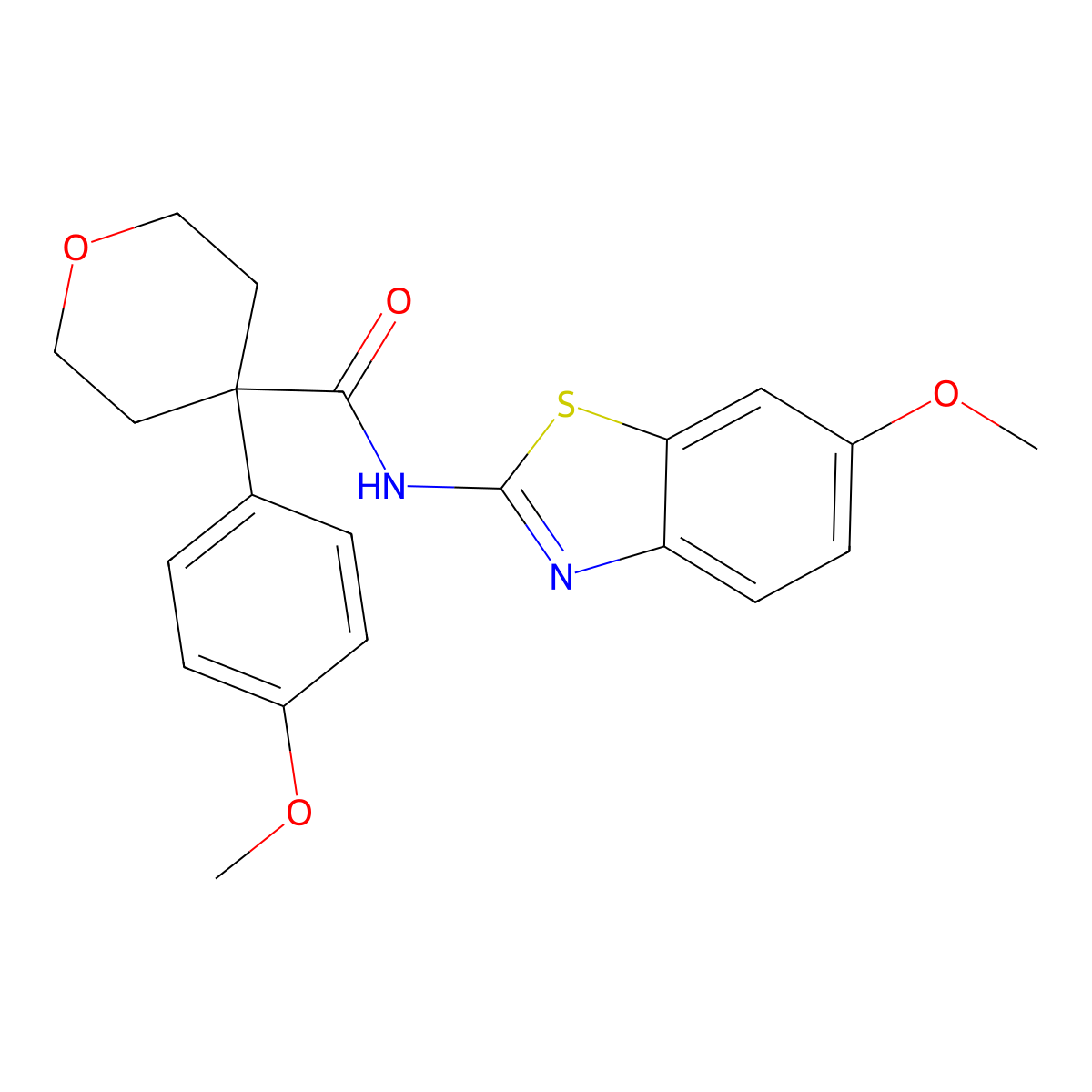 N-(6-methoxy-1,3-benzothiazol-2-yl)-4-(4-methoxyphenyl)tetrahydro-2H-pyran-4-carboxamide molecular structure, CAS 1324090-28-9