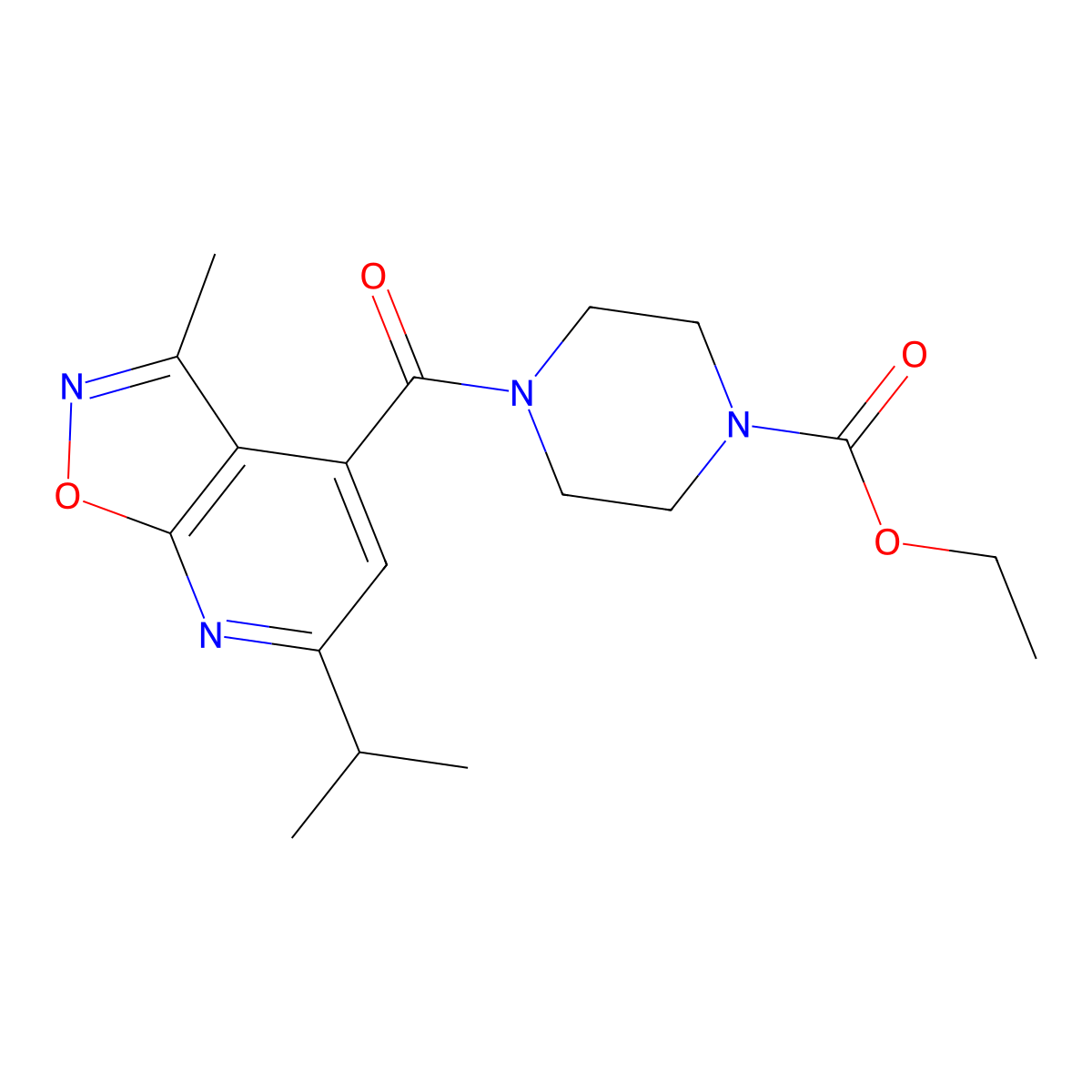 ethyl 4-[(6-isopropyl-3-methylisoxazolo[5,4-b]pyridin-4-yl)carbonyl]tetrahydro-1(2H)-pyrazinecarboxylate molecular structure, CAS 1324090-37-0