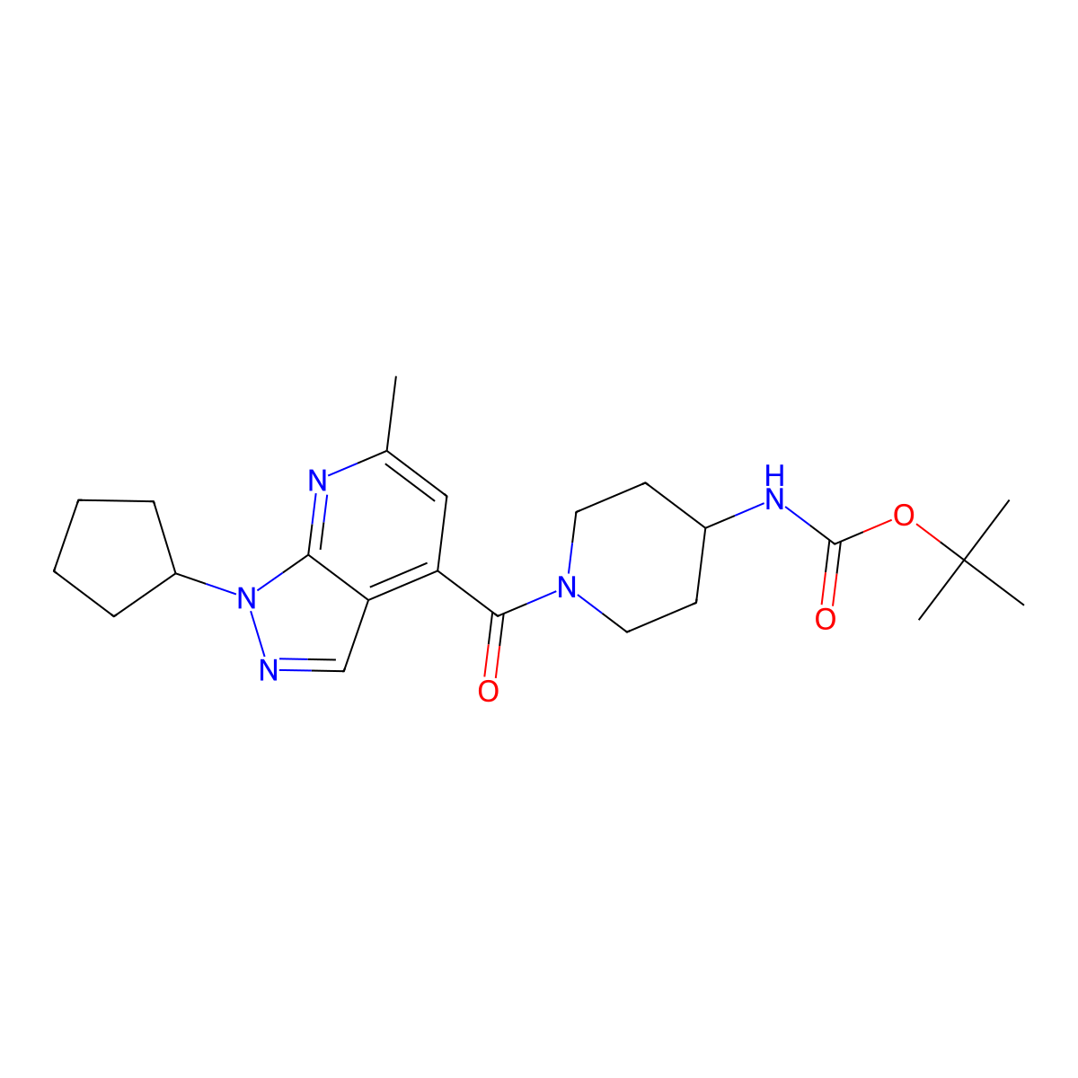 tert-butyl {1-[(1-cyclopentyl-6-methyl-1H-pyrazolo[3,4-b]pyridin-4-yl)carbonyl]piperidin-4-yl}carbamate molecular structure, CAS 1324090-45-0