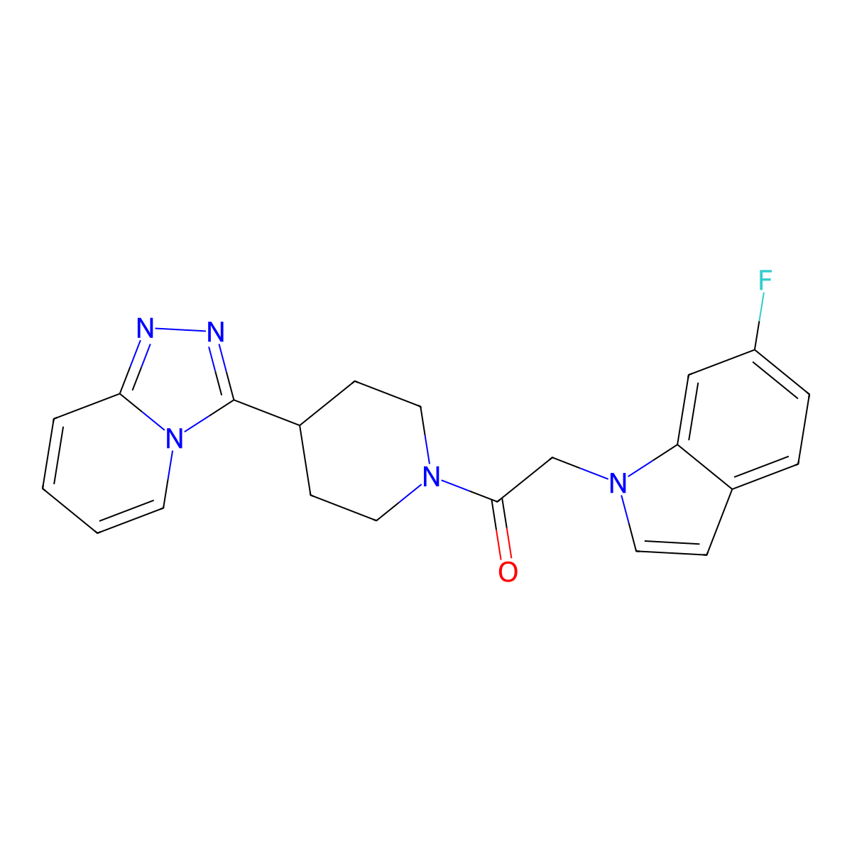 2-(6-fluoro-1H-indol-1-yl)-1-[4-([1,2,4]triazolo[4,3-a]pyridin-3-yl)piperidin-1-yl]ethanone molecular structure, CAS 1324090-57-4