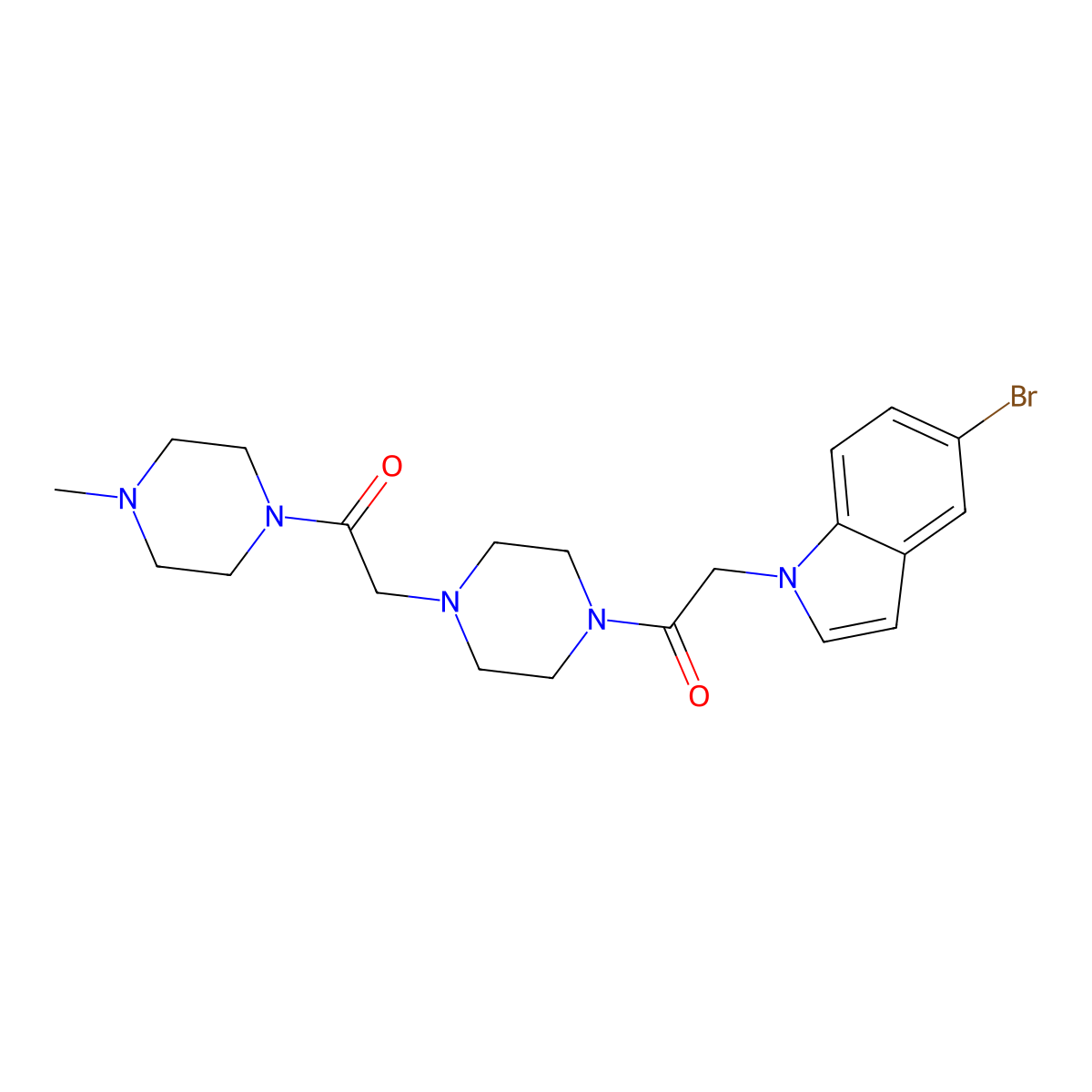 2-(5-bromo-1H-indol-1-yl)-1-{4-[2-(4-methylpiperazin-1-yl)-2-oxoethyl]piperazin-1-yl}ethanone molecular structure, CAS 1324090-62-1