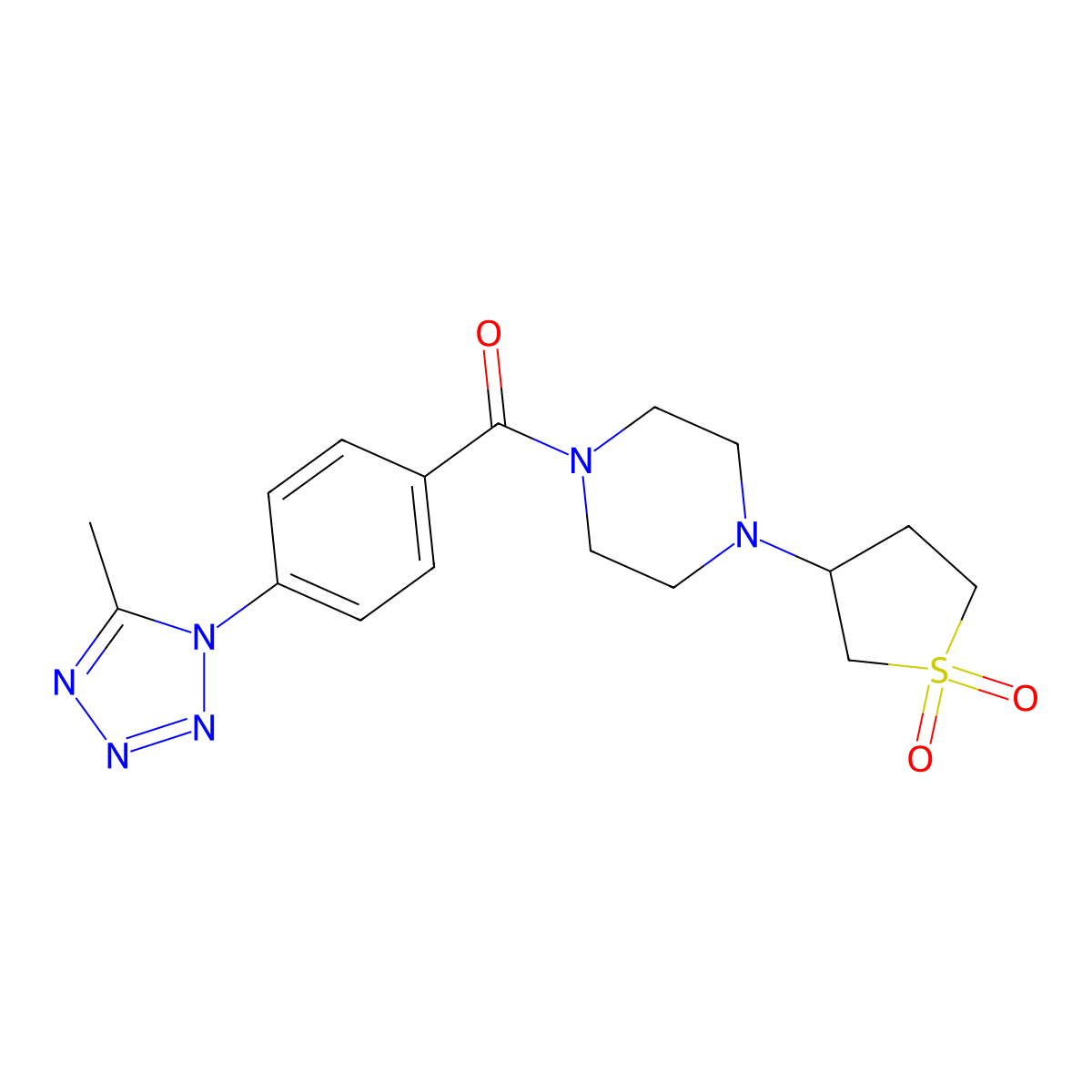 (4-(1,1-dioxidotetrahydrothiophen-3-yl)piperazin-1-yl)(4-(5-methyl-1H-tetrazol-1-yl)phenyl)methanone molecular structure, CAS 1324090-73-4