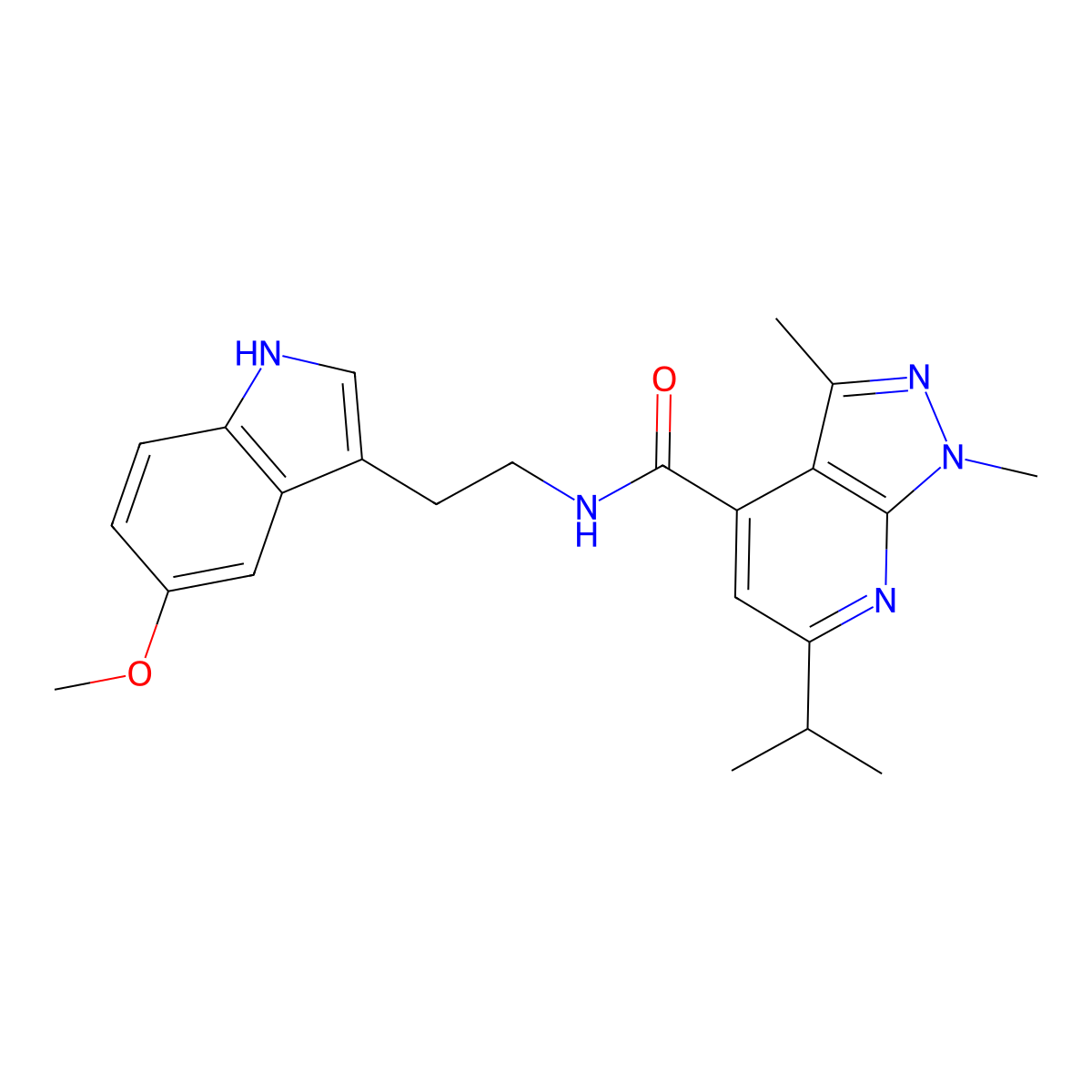 N-[2-(5-methoxy-1H-indol-3-yl)ethyl]-1,3-dimethyl-6-(propan-2-yl)-1H-pyrazolo[3,4-b]pyridine-4-carboxamide molecular structure, CAS 1324090-79-0