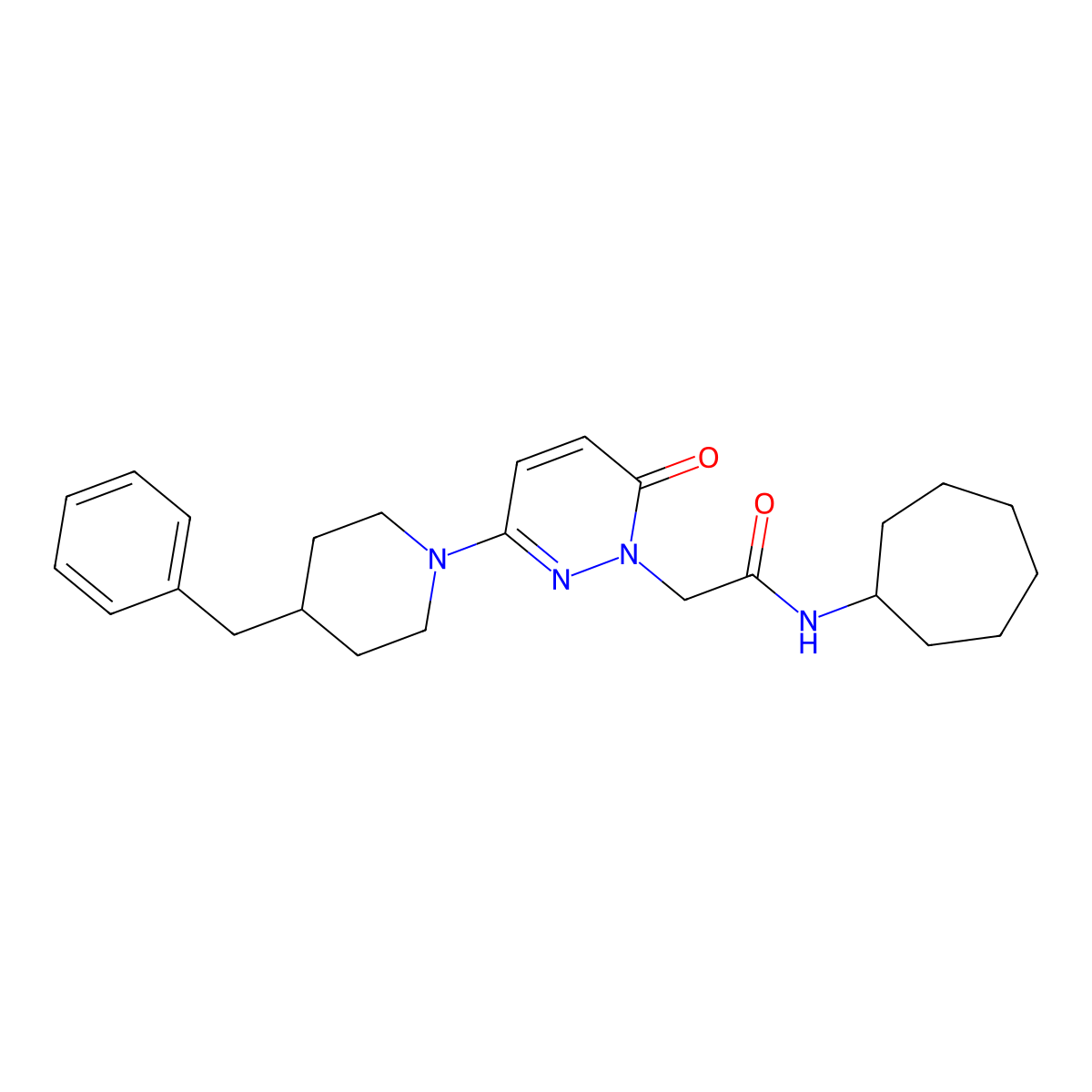2-(3-(4-benzylpiperidin-1-yl)-6-oxopyridazin-1(6H)-yl)-N-cycloheptylacetamide molecular structure, CAS 1324090-90-5