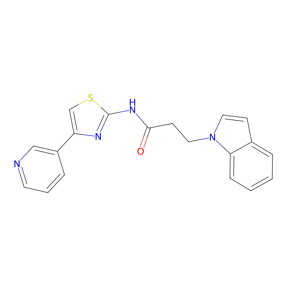 3-(1H-indol-1-yl)-N-(4-(pyridin-3-yl)thiazol-2-yl)propanamide molecular structure, CAS 1324090-92-7