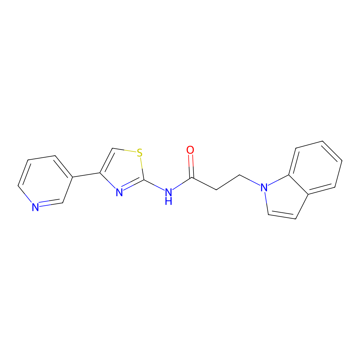 3-(1H-indol-1-yl)-N-(4-(pyridin-3-yl)thiazol-2-yl)propanamide molecular structure, CAS 1324090-92-7