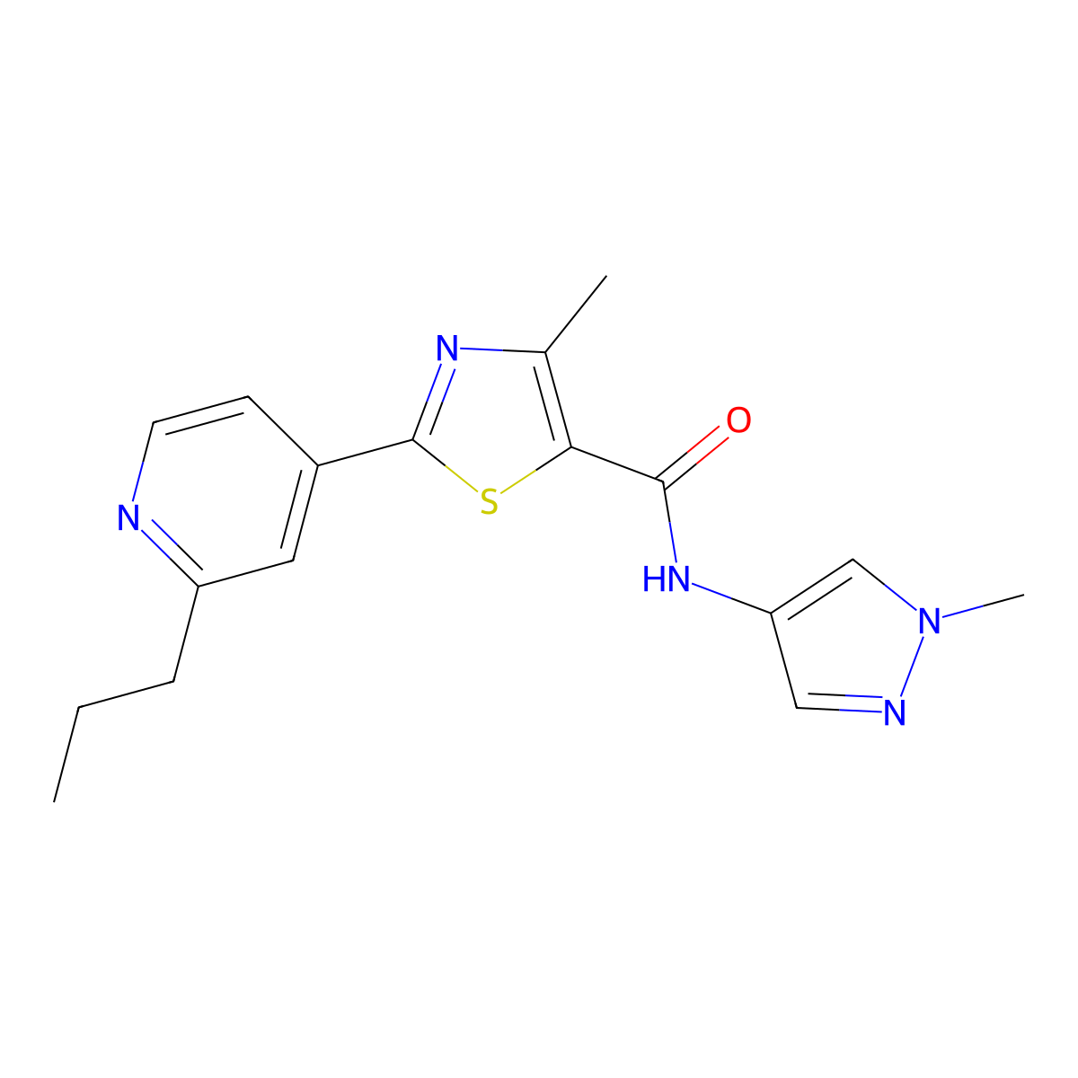 4-methyl-N-(1-methyl-1H-pyrazol-4-yl)-2-(2-propylpyridin-4-yl)-1,3-thiazole-5-carboxamide molecular structure, CAS 1324090-93-8