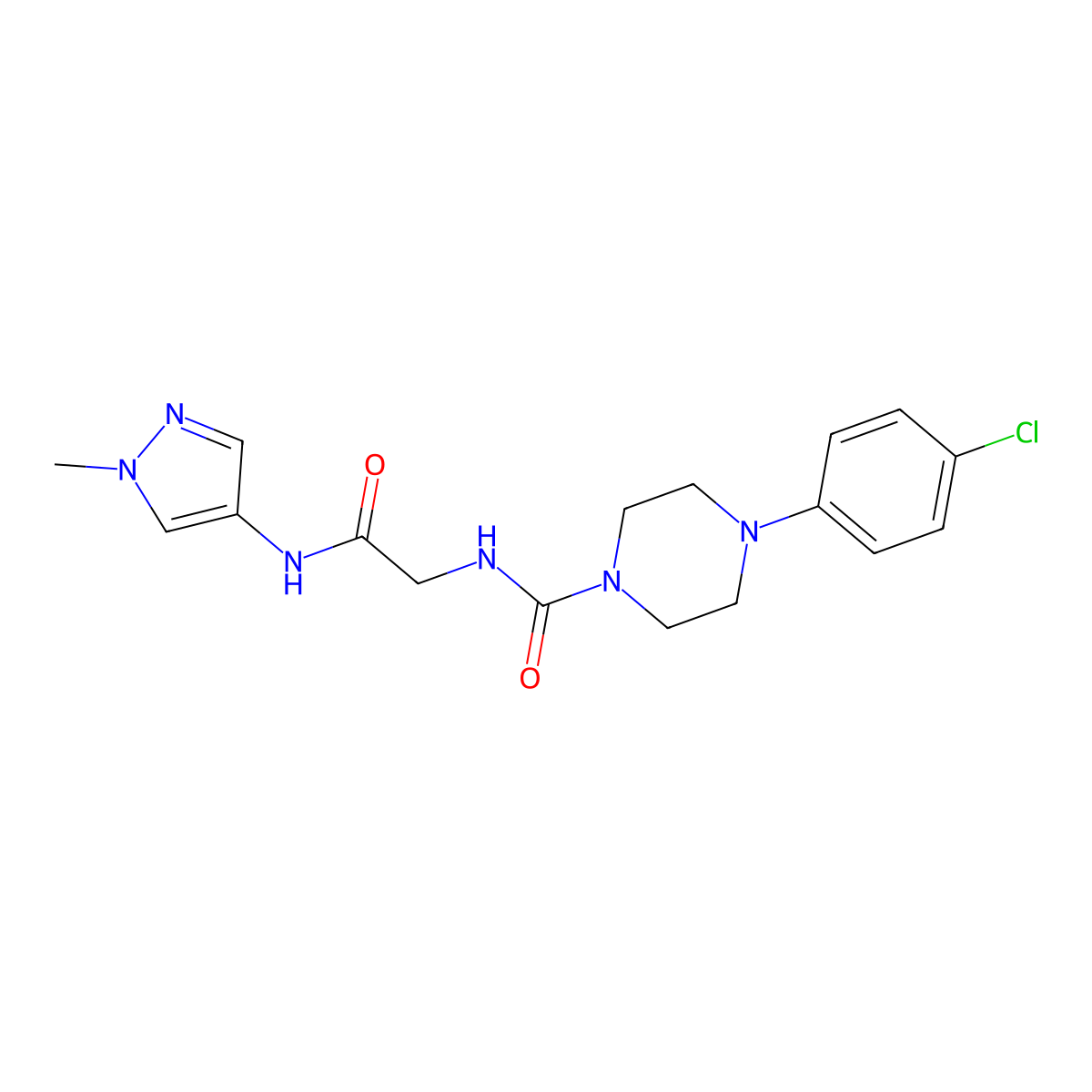4-(4-chlorophenyl)-N-{2-[(1-methyl-1H-pyrazol-4-yl)amino]-2-oxoethyl}piperazine-1-carboxamide molecular structure, CAS 1324091-01-1