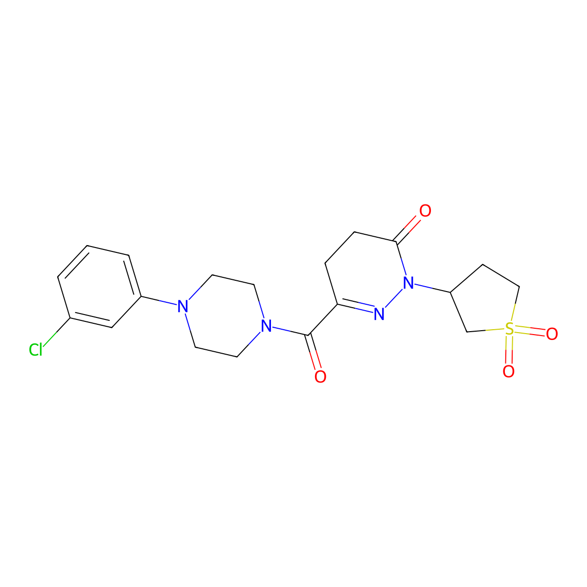 6-{[4-(3-chlorophenyl)piperazin-1-yl]carbonyl}-2-(1,1-dioxidotetrahydrothiophen-3-yl)-4,5-dihydropyridazin-3(2H)-one molecular structure, CAS 1324091-27-1