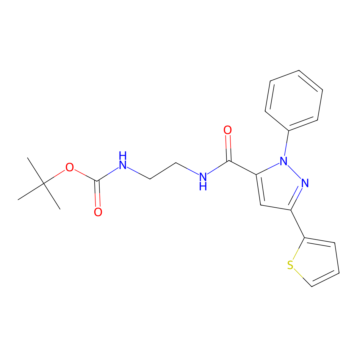 tert-butyl [2-({[1-phenyl-3-(thiophen-2-yl)-1H-pyrazol-5-yl]carbonyl}amino)ethyl]carbamate molecular structure, CAS 1324091-65-7