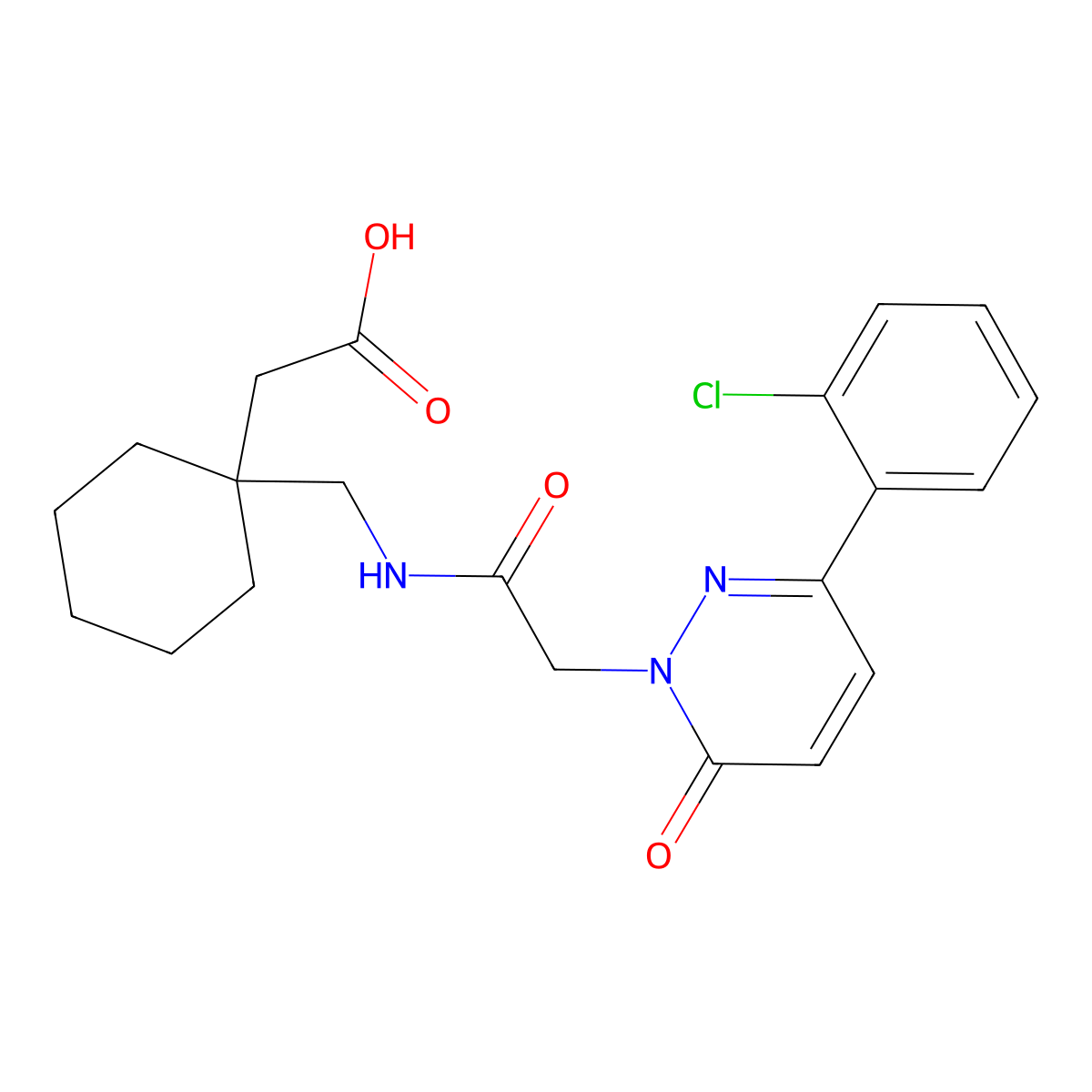 {1-[({[3-(2-chlorophenyl)-6-oxopyridazin-1(6H)-yl]acetyl}amino)methyl]cyclohexyl}acetic acid molecular structure, CAS 1324091-66-8