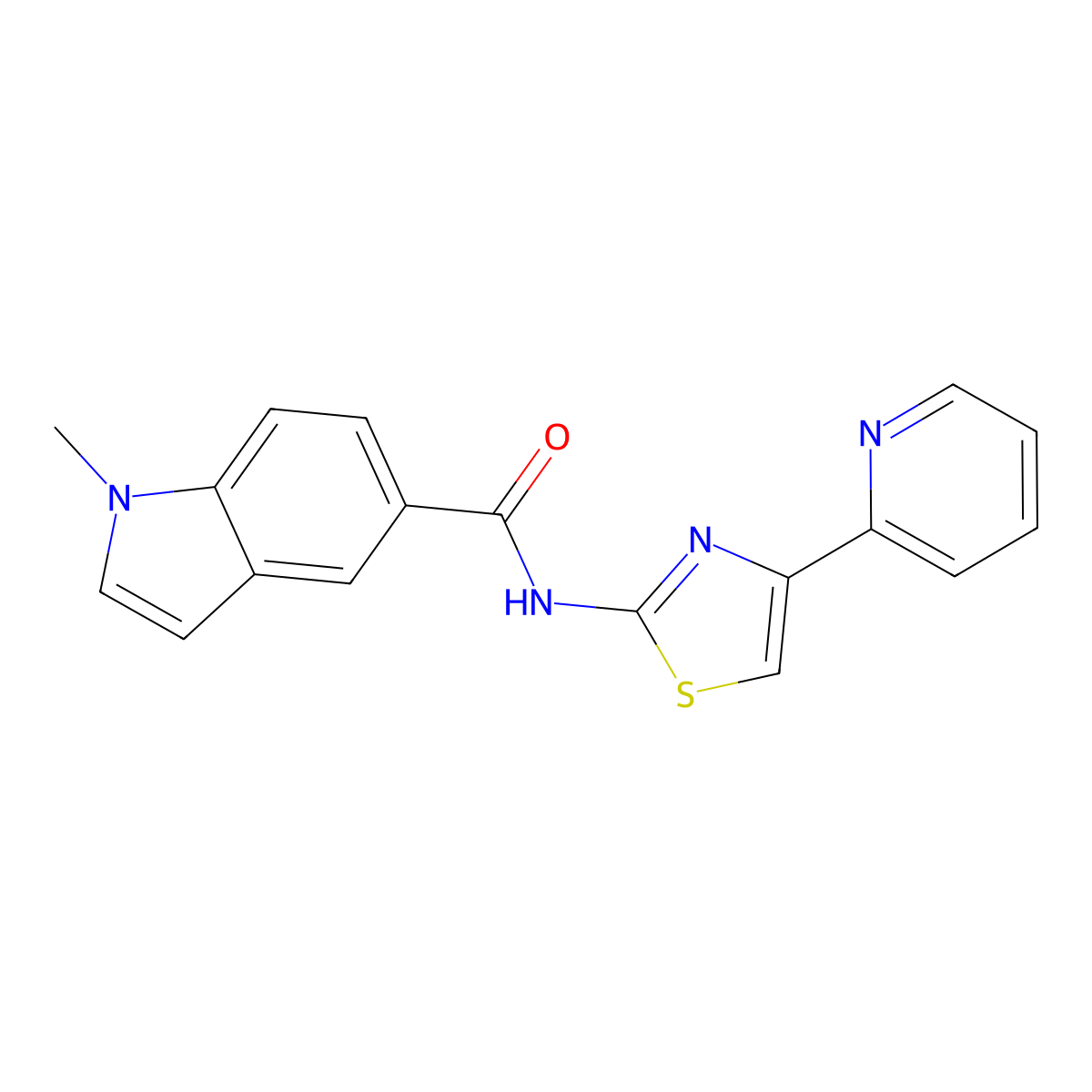 1-methyl-N-(4-(pyridin-2-yl)thiazol-2-yl)-1H-indole-5-carboxamide molecular structure, CAS 1324092-02-5