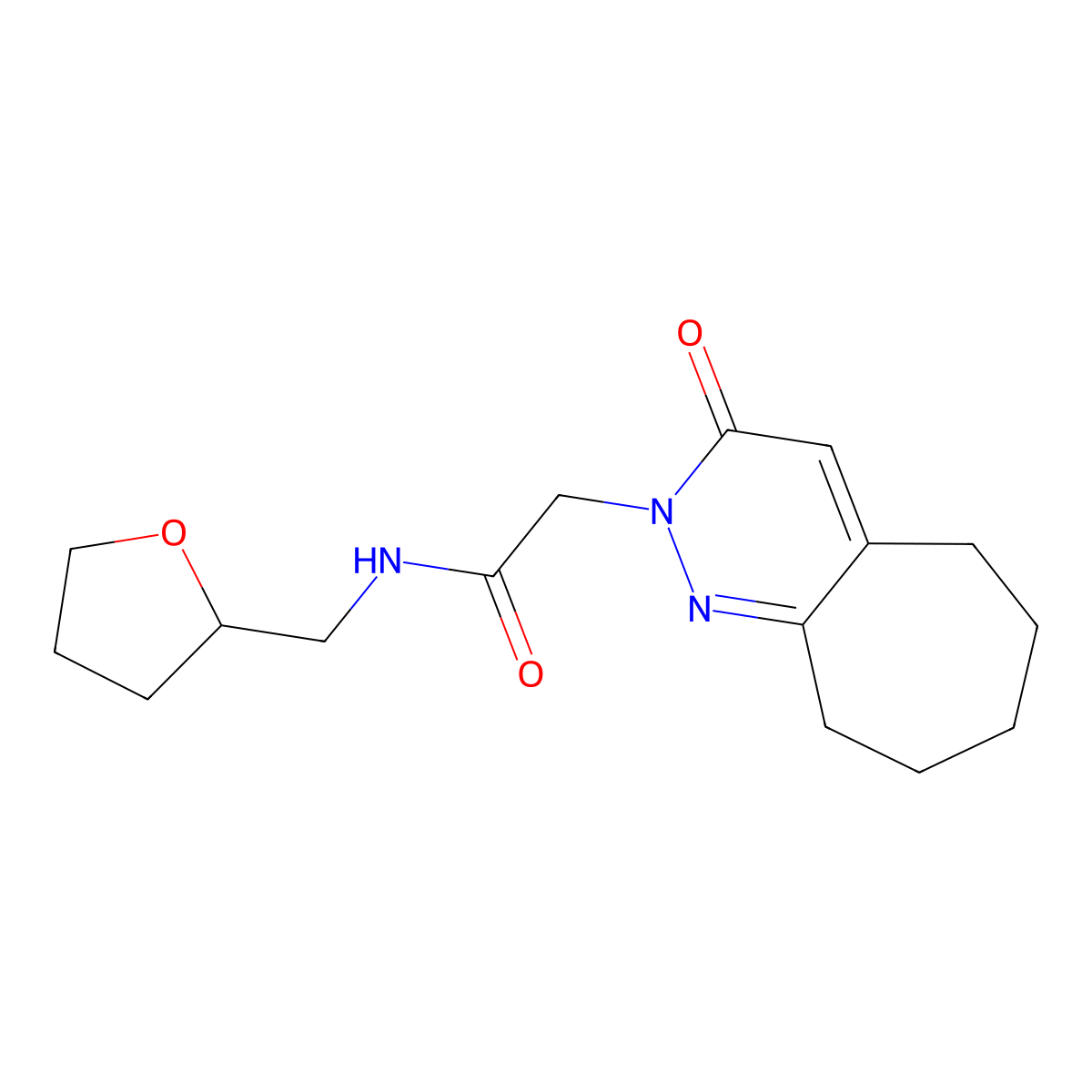 2-(3-oxo-3,5,6,7,8,9-hexahydro-2H-cyclohepta[c]pyridazin-2-yl)-N-(tetrahydrofuran-2-ylmethyl)acetamide molecular structure, CAS 1324092-14-9