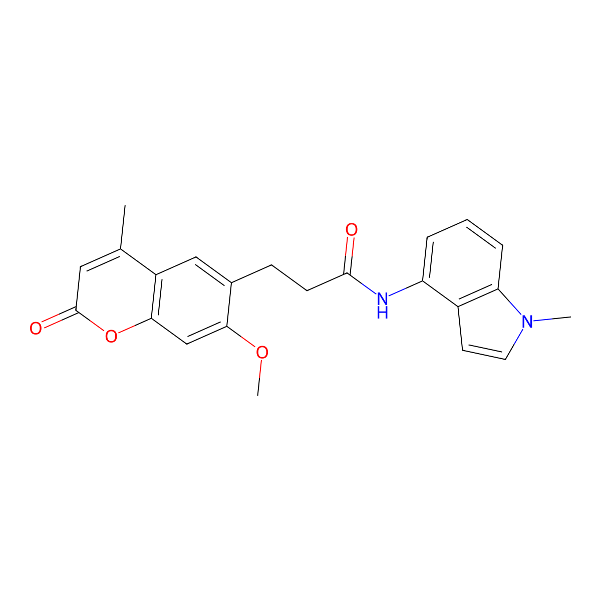 3-(7-methoxy-4-methyl-2-oxo-2H-chromen-6-yl)-N-(1-methyl-1H-indol-4-yl)propanamide molecular structure, CAS 1324092-18-3