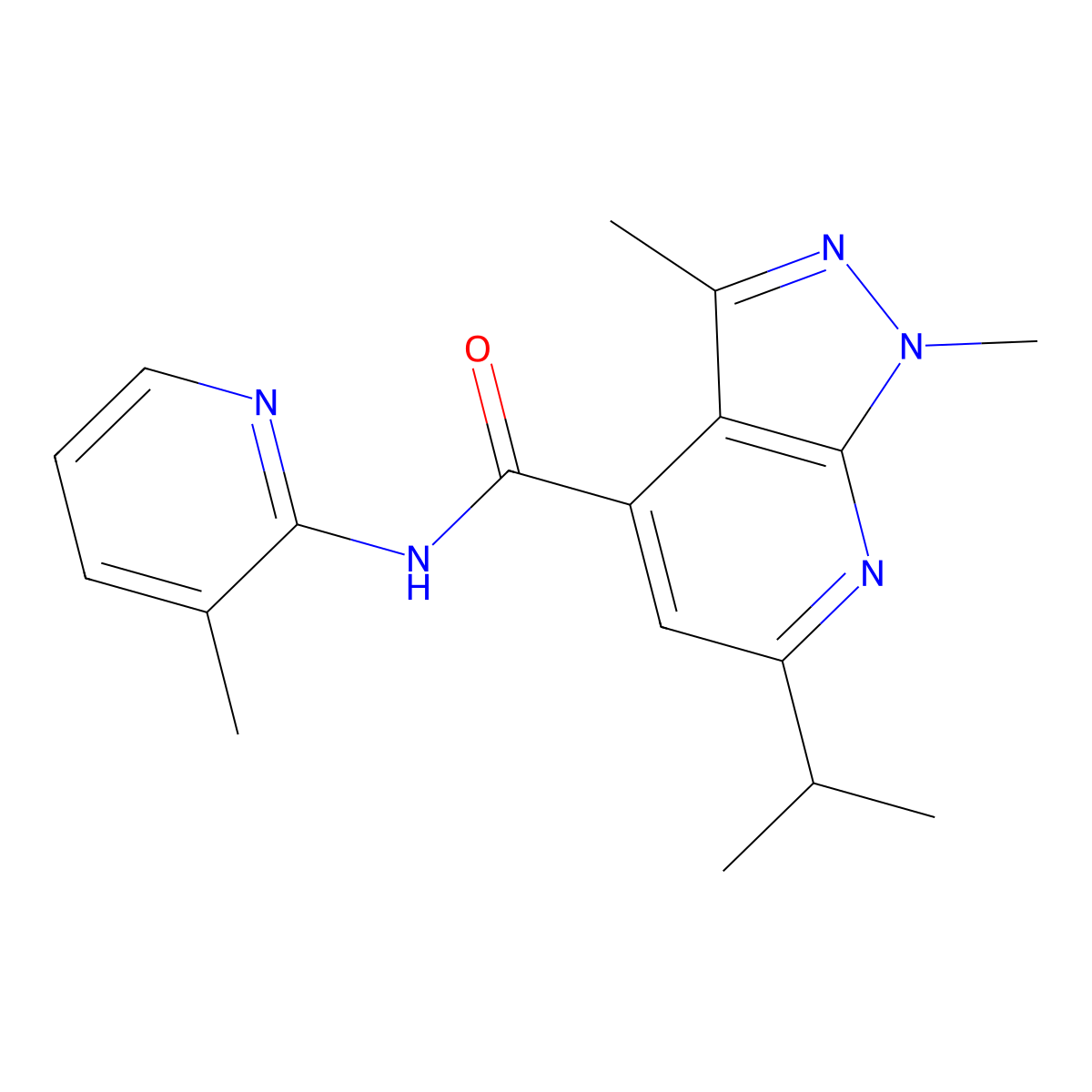 1,3-dimethyl-N-(3-methylpyridin-2-yl)-6-(propan-2-yl)-1H-pyrazolo[3,4-b]pyridine-4-carboxamide molecular structure, CAS 1324092-25-2