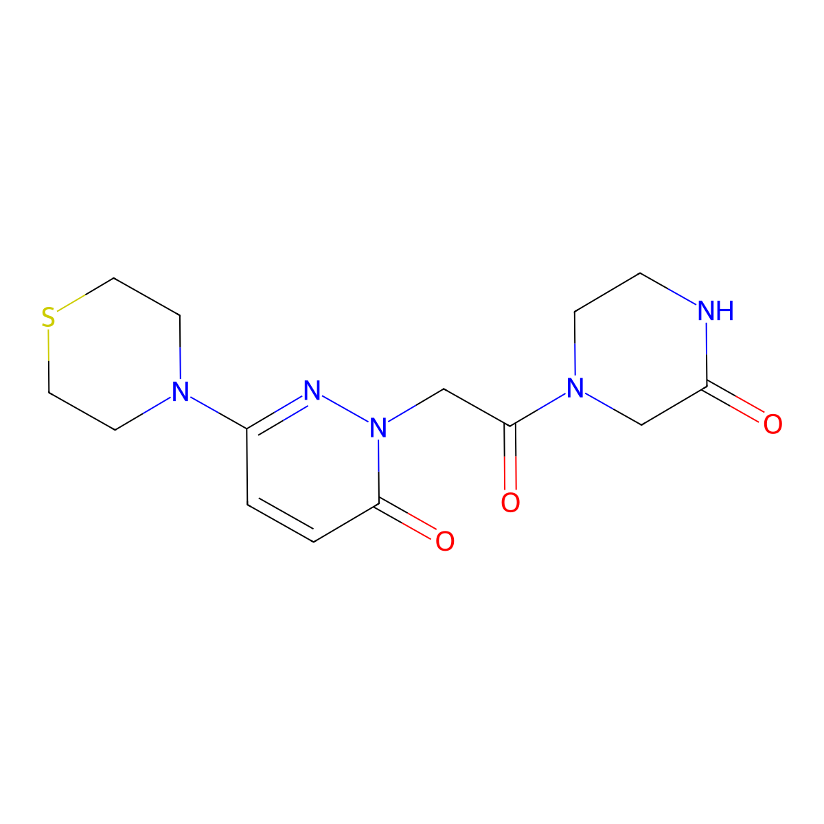 2-[2-oxo-2-(3-oxopiperazin-1-yl)ethyl]-6-(thiomorpholin-4-yl)pyridazin-3(2H)-one molecular structure, CAS 1324092-49-0