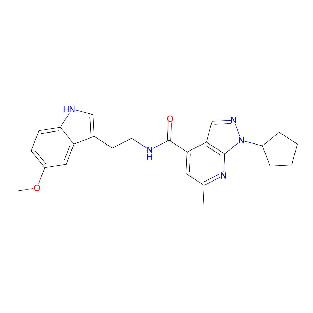 1-cyclopentyl-N-[2-(5-methoxy-1H-indol-3-yl)ethyl]-6-methyl-1H-pyrazolo[3,4-b]pyridine-4-carboxamide molecular structure, CAS 1324092-55-8