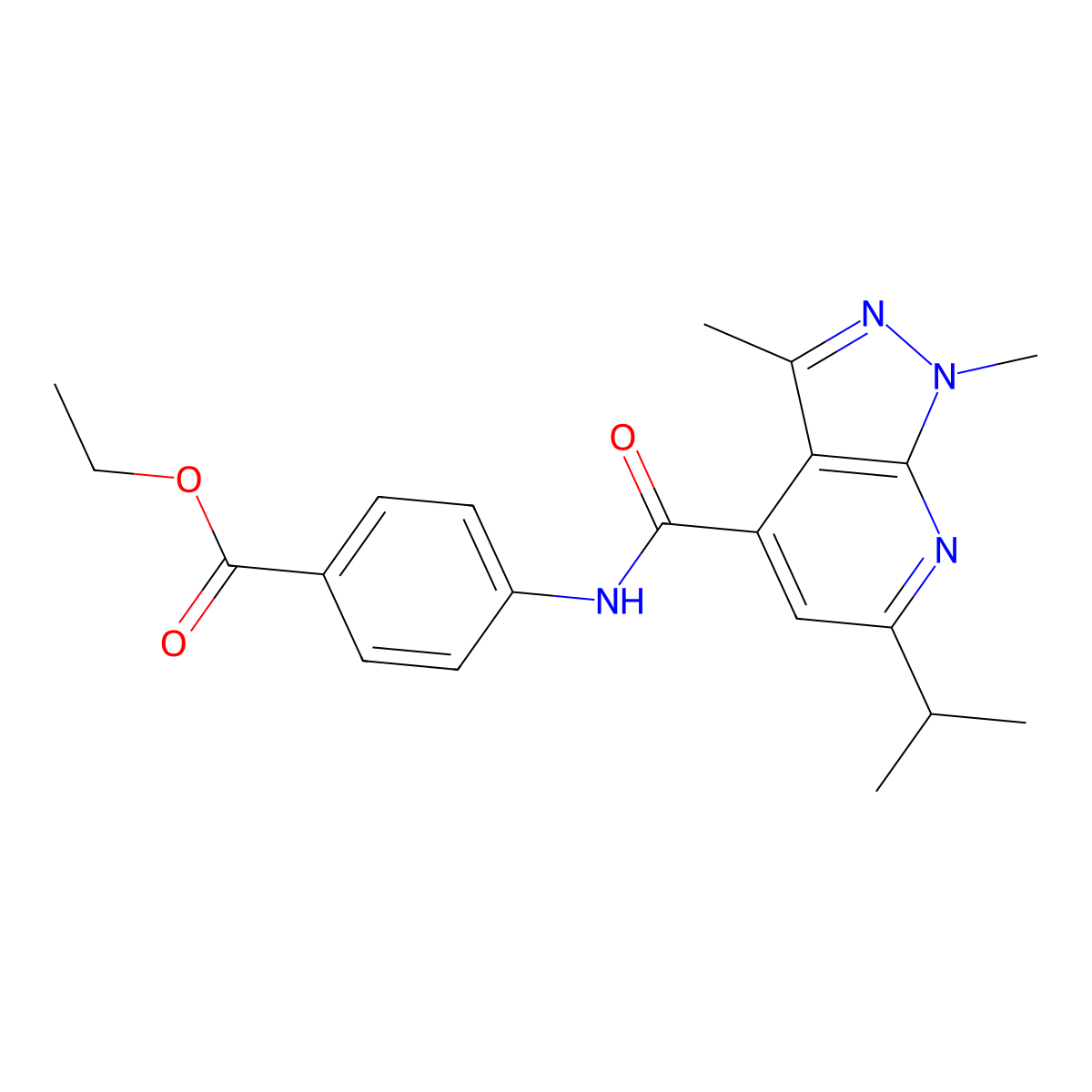 ethyl 4-({[1,3-dimethyl-6-(propan-2-yl)-1H-pyrazolo[3,4-b]pyridin-4-yl]carbonyl}amino)benzoate molecular structure, CAS 1324092-58-1