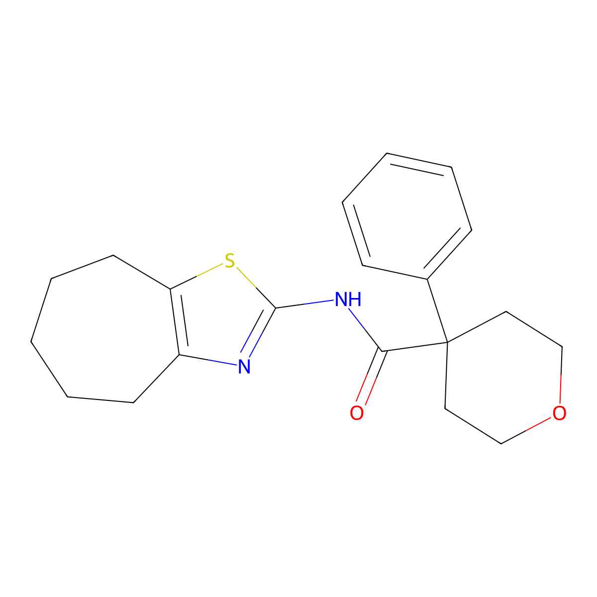 4-phenyl-N-(5,6,7,8-tetrahydro-4H-cyclohepta[d]thiazol-2-yl)tetrahydro-2H-pyran-4-carboxamide molecular structure, CAS 1324092-79-6