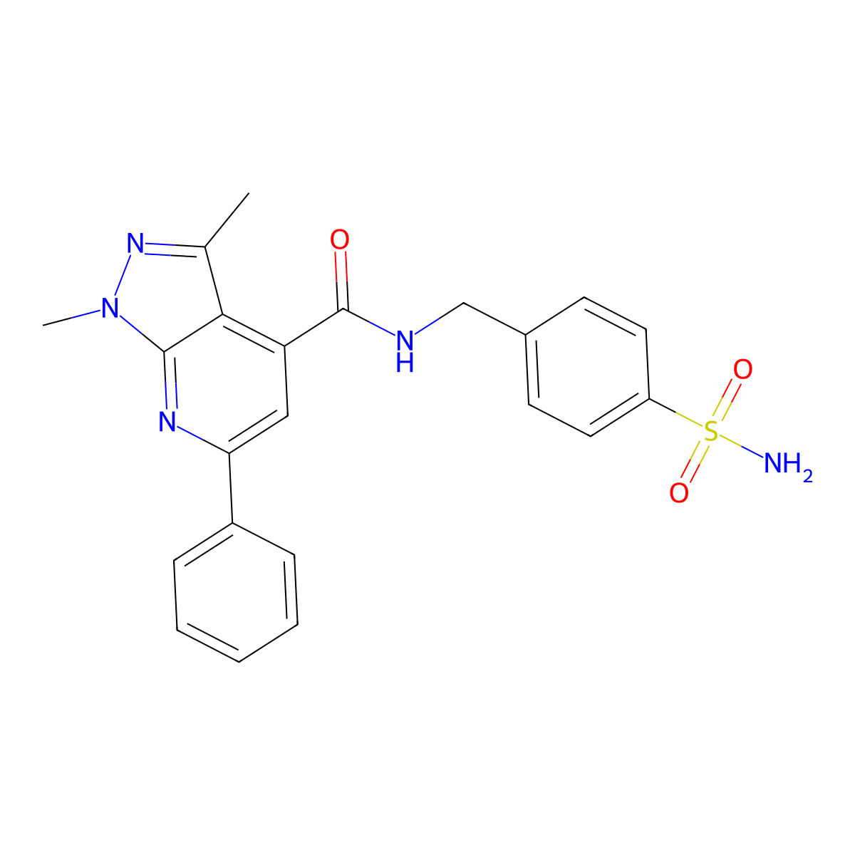 1,3-dimethyl-6-phenyl-N-(4-sulfamoylbenzyl)-1H-pyrazolo[3,4-b]pyridine-4-carboxamide molecular structure, CAS 1324093-08-4