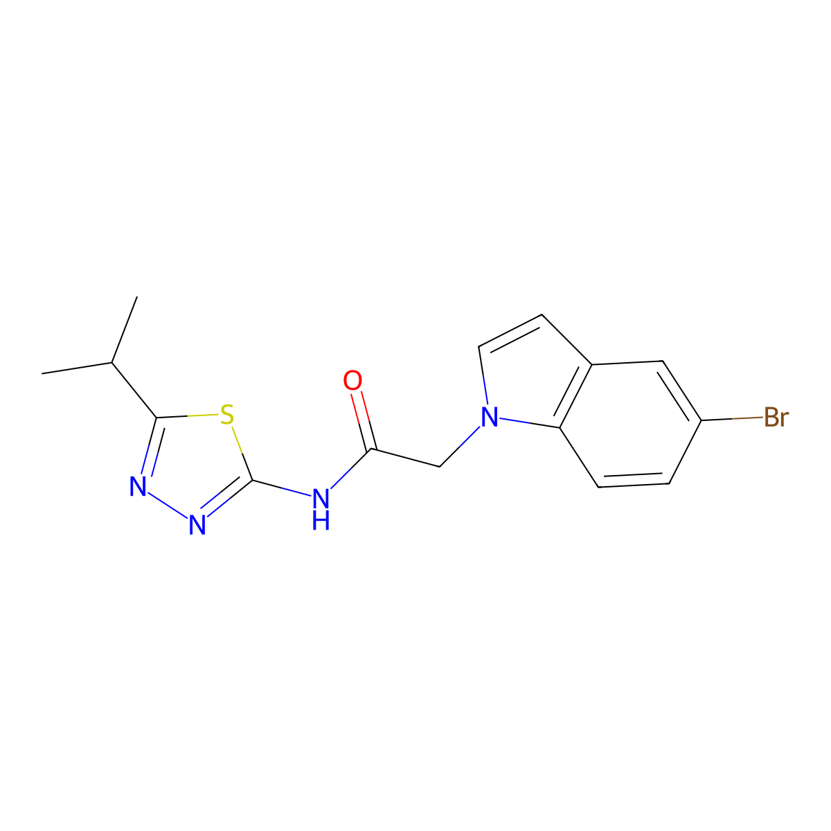 2-(5-bromo-1H-indol-1-yl)-N-[(2E)-5-(propan-2-yl)-1,3,4-thiadiazol-2(3H)-ylidene]acetamide molecular structure, CAS 1324093-10-8