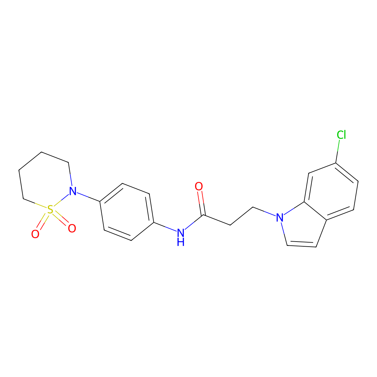 3-(6-chloro-1H-indol-1-yl)-N-[4-(1,1-dioxido-1,2-thiazinan-2-yl)phenyl]propanamide molecular structure, CAS 1324093-13-1